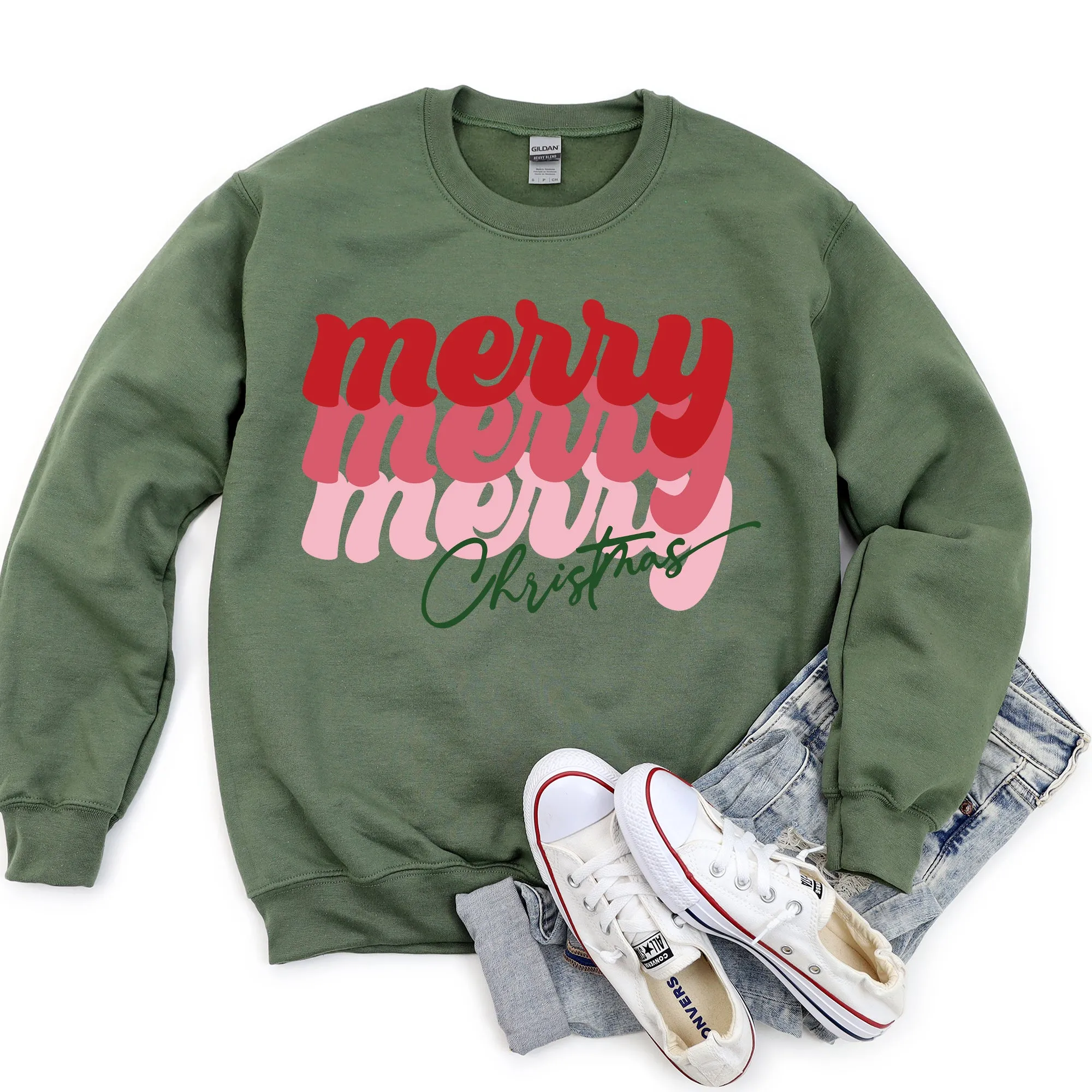 Merry Christmas Retro Text Sweatshirt sold by Refinery Number One product image thumbnail 3