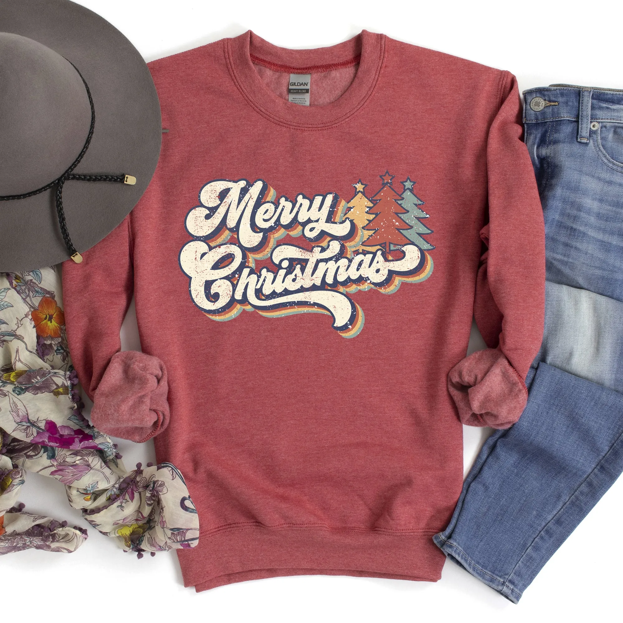 Merry Christmas, Retro Trees Sweatshirt sold by Refinery Number One product image thumbnail 4