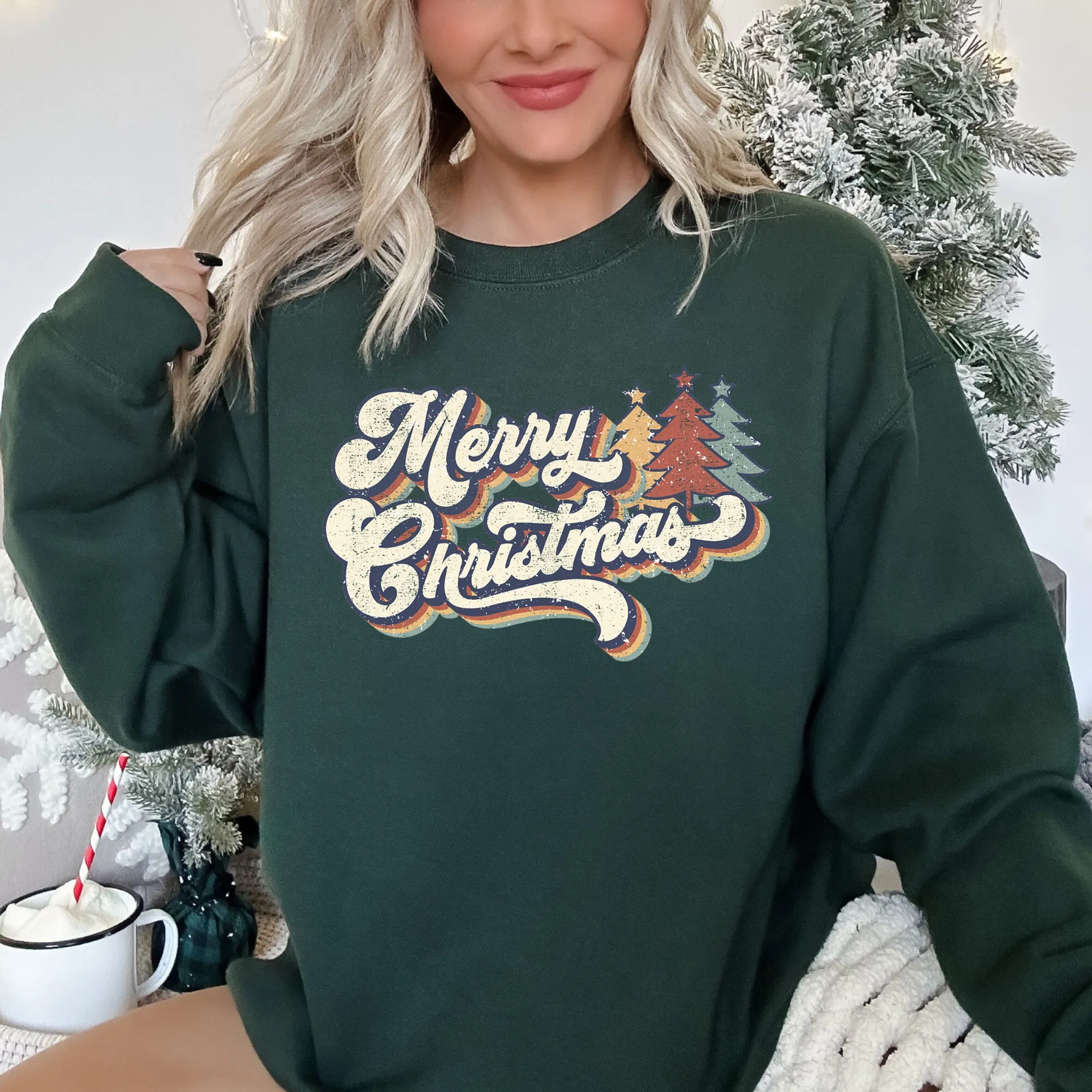 Merry Christmas, Retro Trees Sweatshirt sold by Refinery Number One product image thumbnail 2