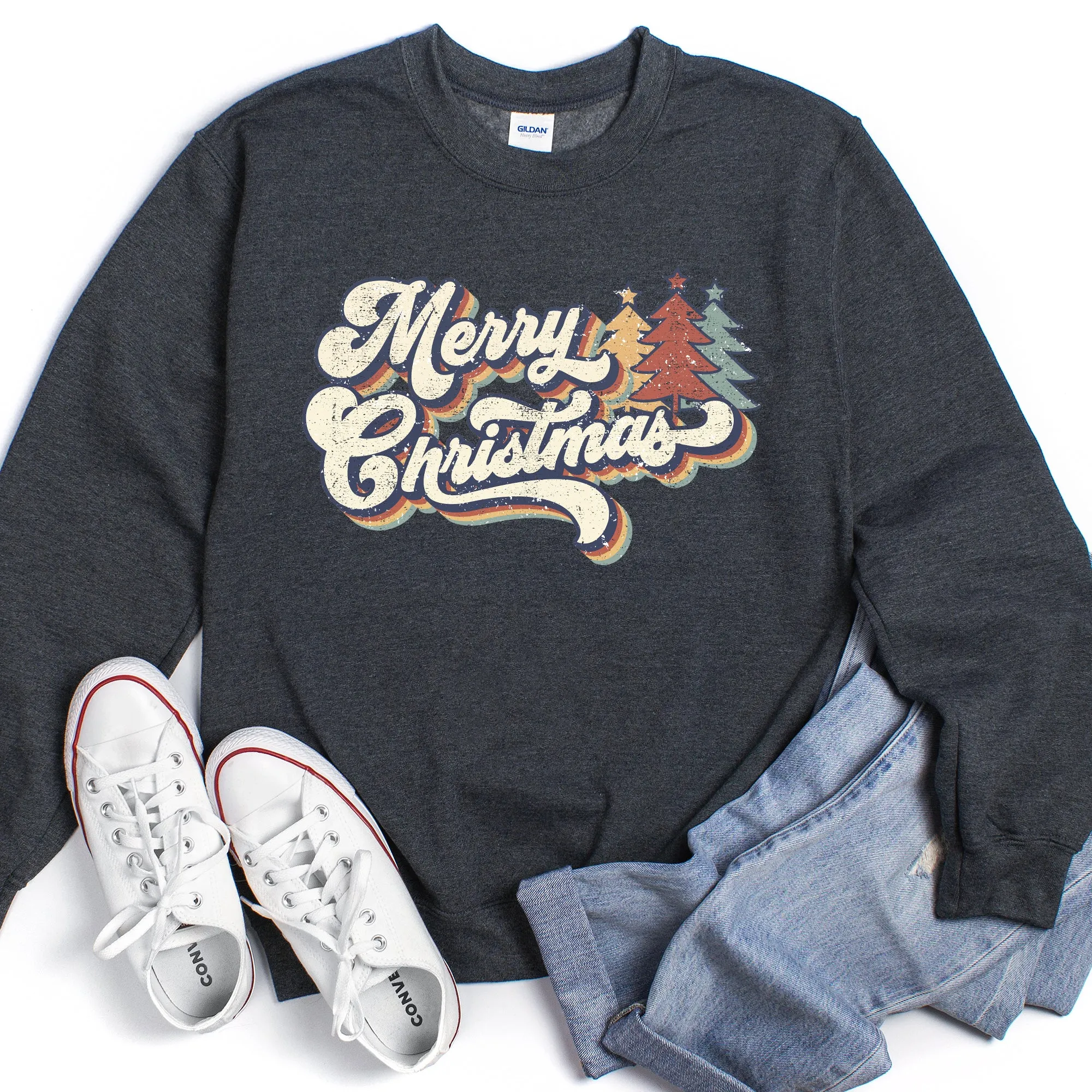 Merry Christmas, Retro Trees Sweatshirt sold by Refinery Number One product image thumbnail 3