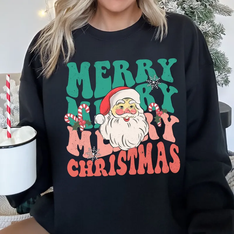 Merry Christmas, Retro Santa Sweatshirt sold by Refinery Number One