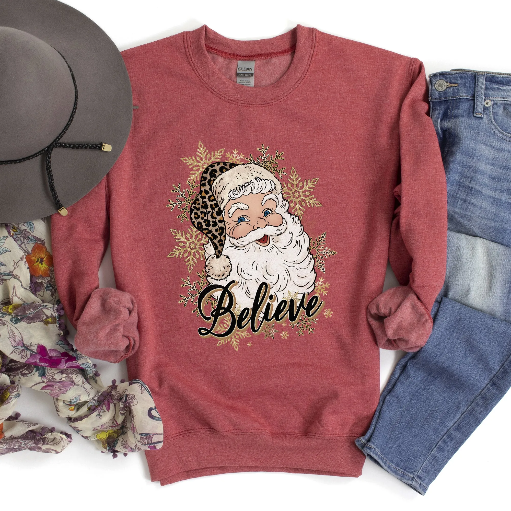 Retro Santa, Believe, Christmas, Leopard Print Sweatshirt sold by Refinery Number One product image thumbnail 4
