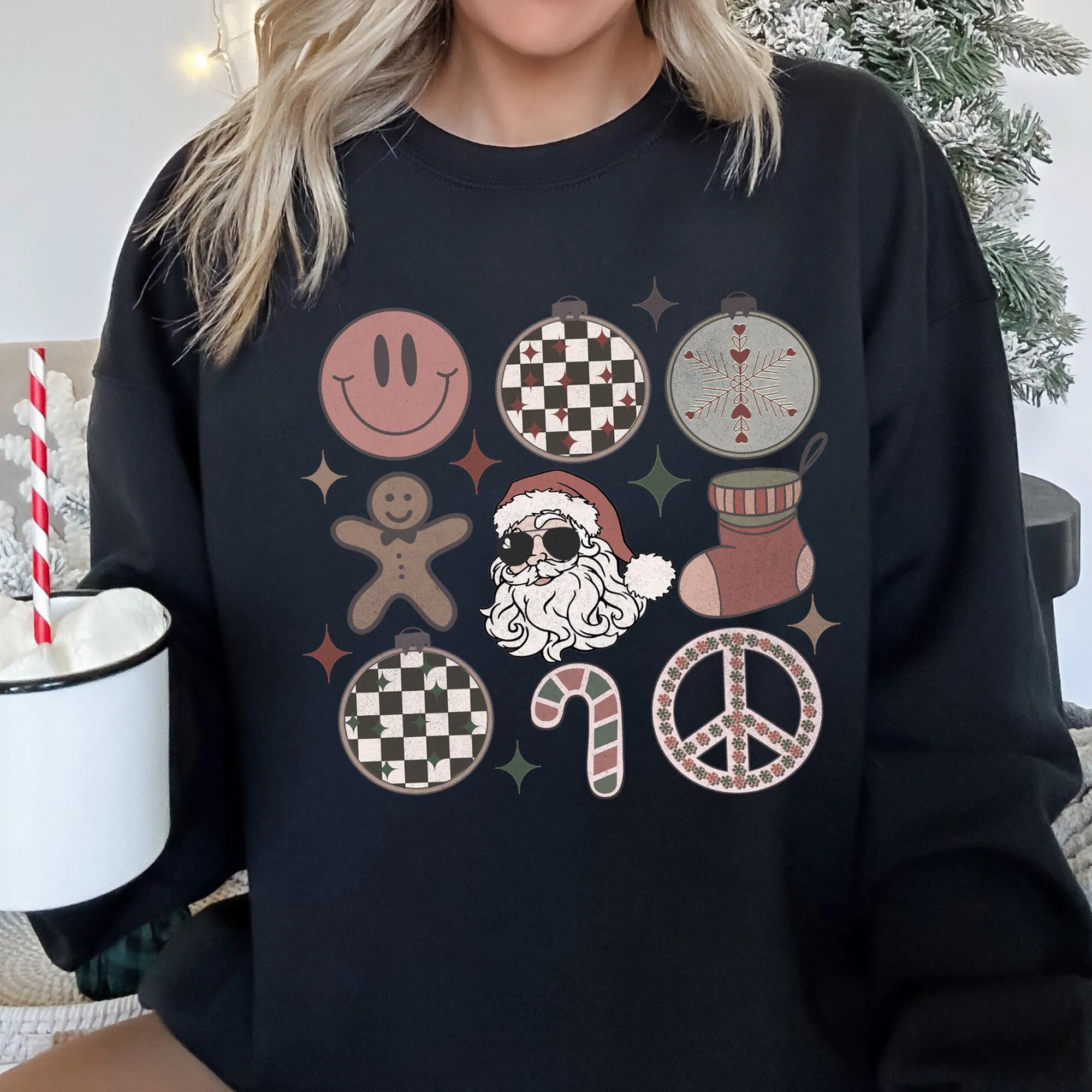 Retro Santa, Christmas, Peace, Snowflake Sweatshirt sold by Refinery Number One