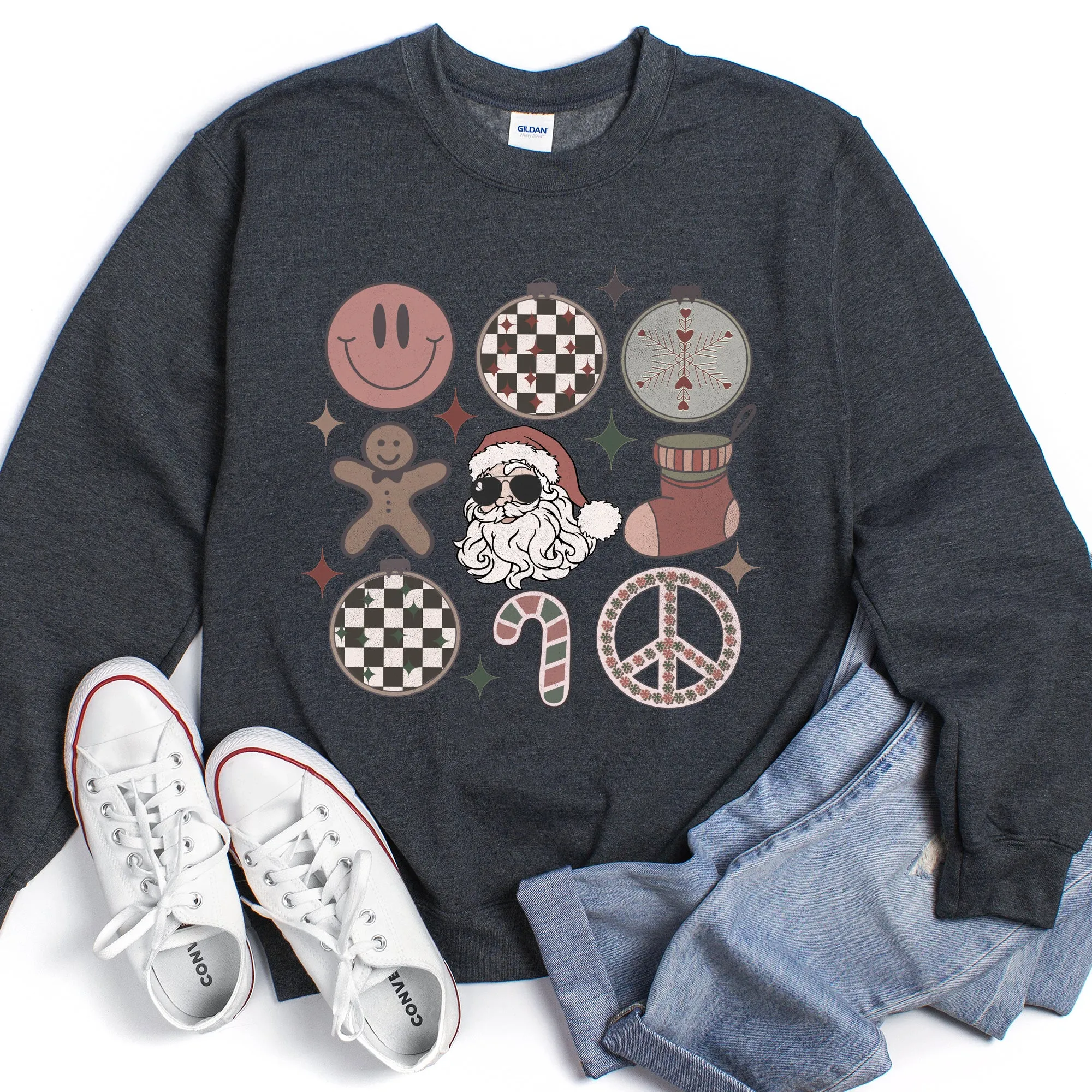 Retro Santa, Christmas, Peace, Snowflake Sweatshirt sold by Refinery Number One product image thumbnail 3