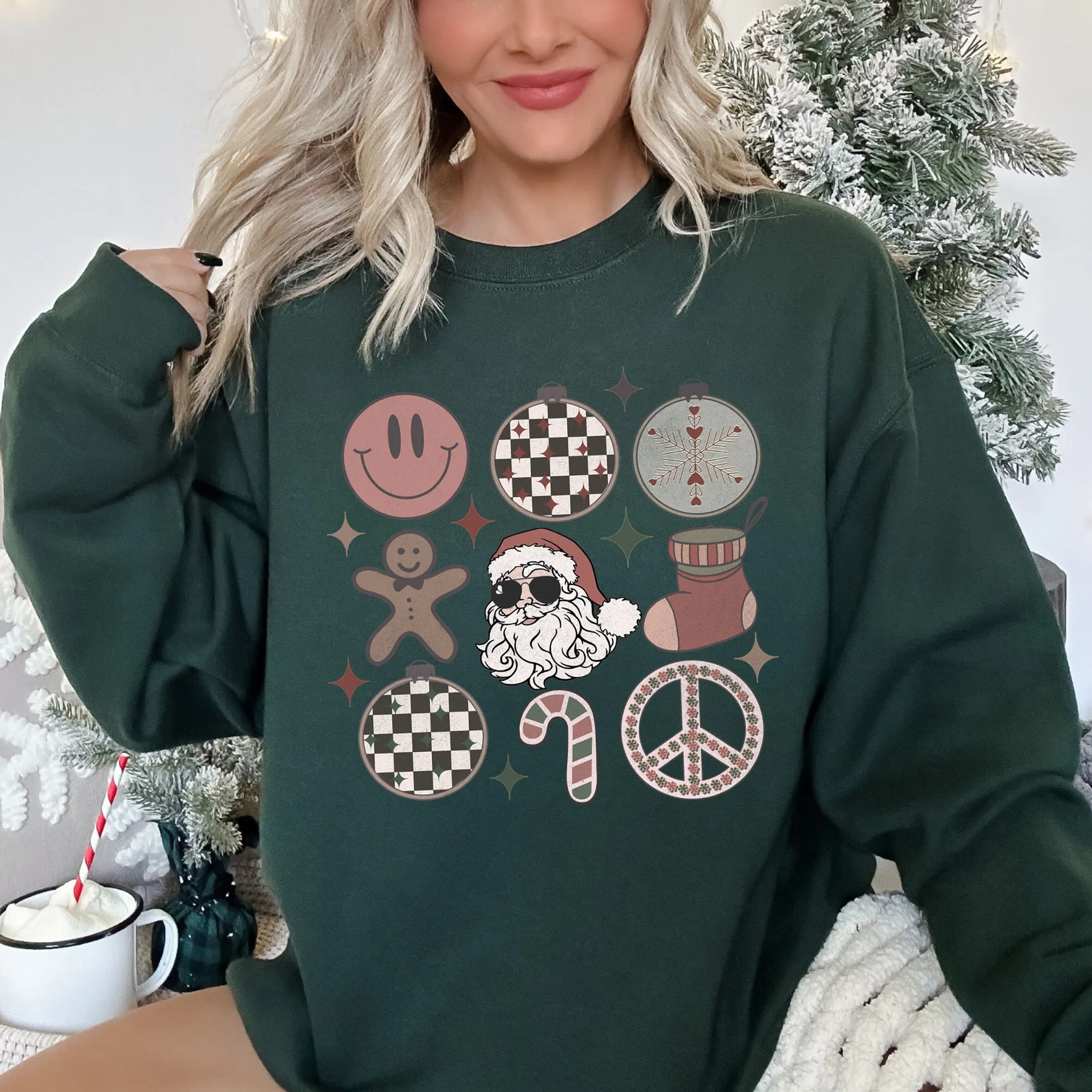 Retro Santa, Christmas, Peace, Snowflake Sweatshirt sold by Refinery Number One product image thumbnail 2