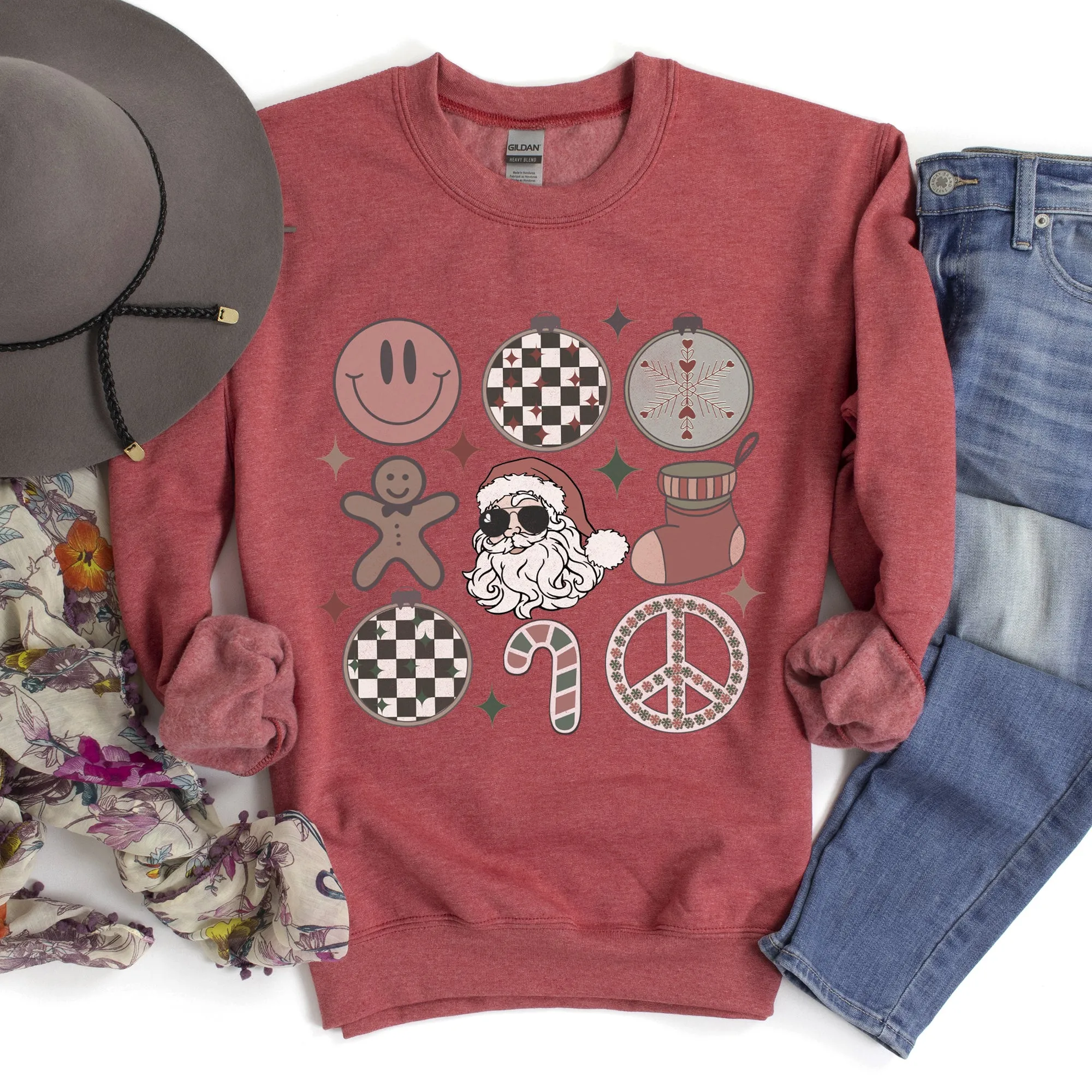 Retro Santa, Christmas, Peace, Snowflake Sweatshirt sold by Refinery Number One product image thumbnail 4