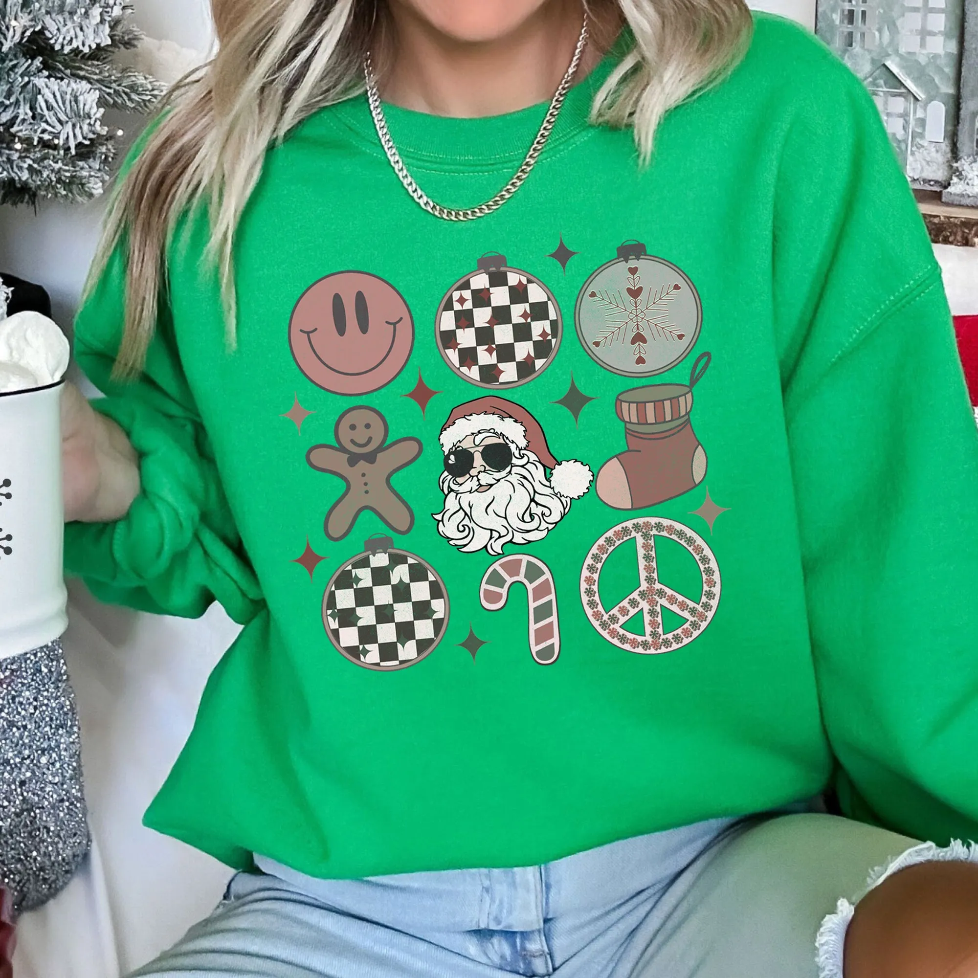 Retro Santa, Christmas, Peace, Snowflake Sweatshirt sold by Refinery Number One product image thumbnail 5