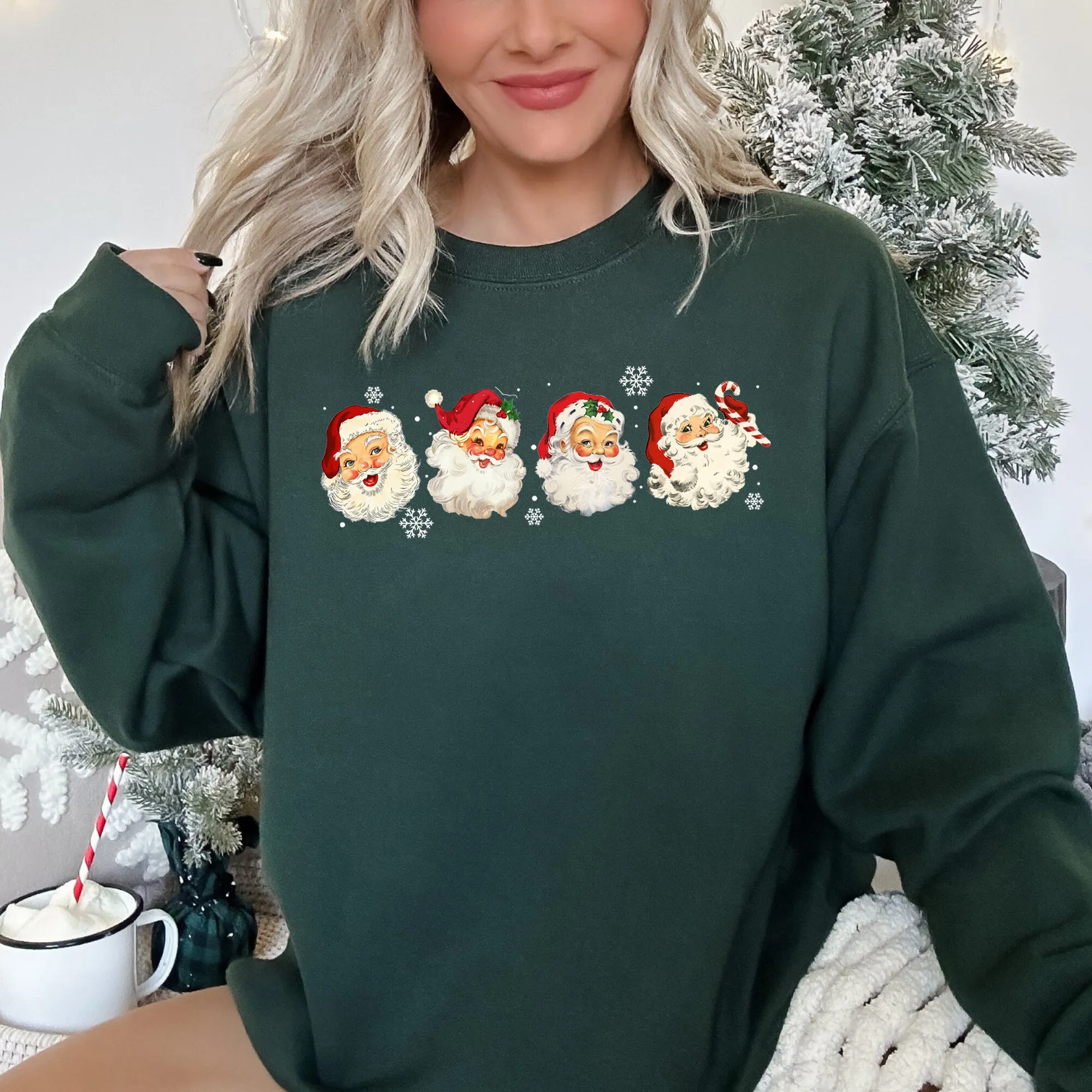 Retro Santas With Snowflakes, Christmas Sweatshirt sold by Refinery Number One