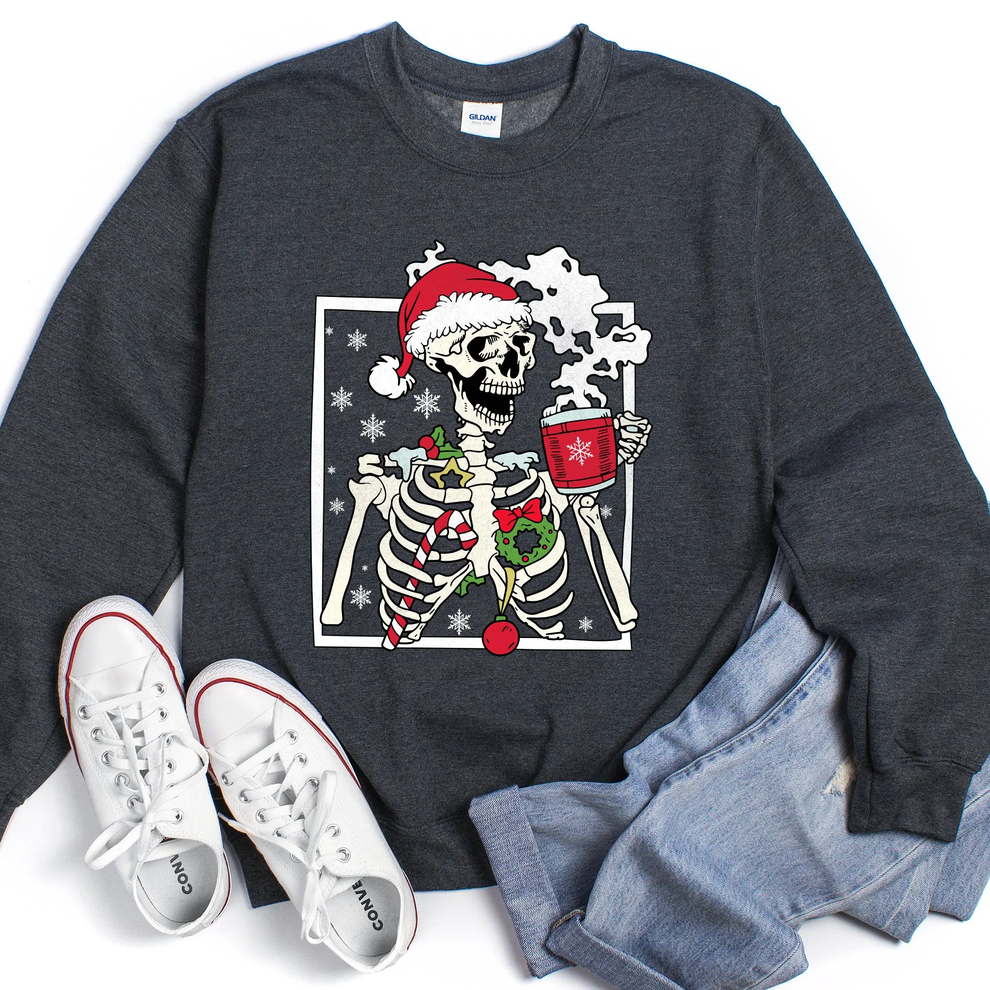 Santa Skeleton Coffee, Retro, Christmas Sweatshirt sold by Refinery Number One product image thumbnail 3