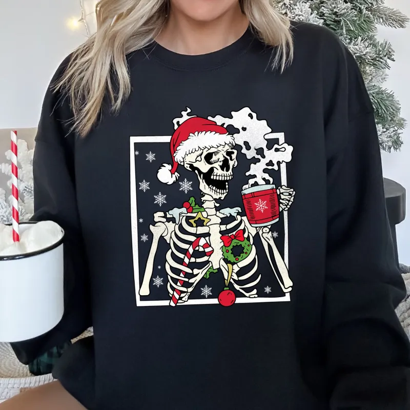Santa Skeleton Coffee, Retro, Christmas Sweatshirt sold by Refinery Number One