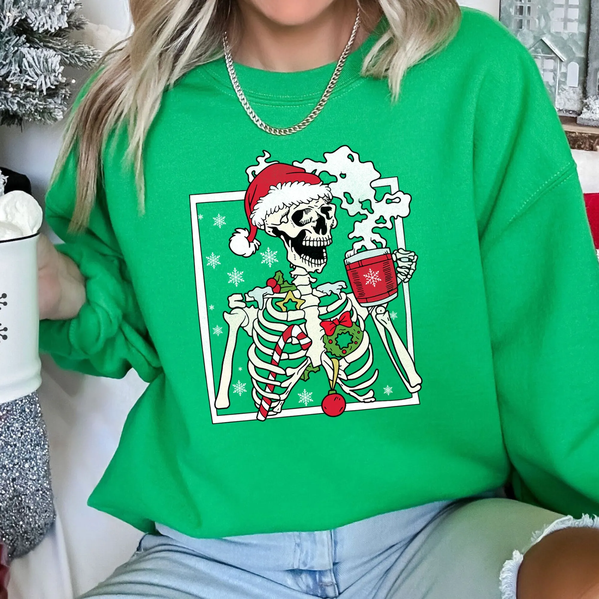 Santa Skeleton Coffee, Retro, Christmas Sweatshirt sold by Refinery Number One product image thumbnail 5
