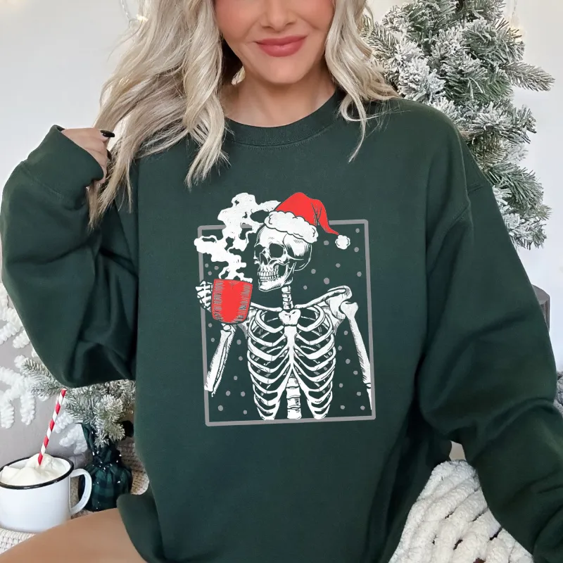 Santa Skeleton Coffee, Vintage, Christmas Sweatshirt sold by Refinery Number One