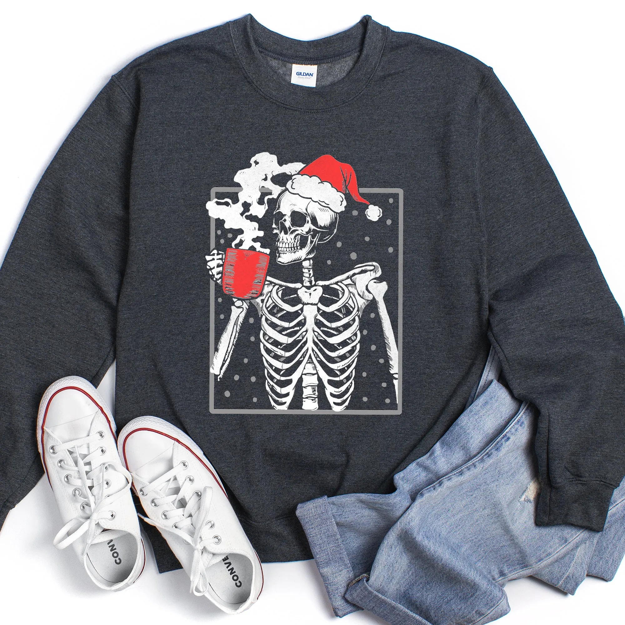 Santa Skeleton Coffee, Vintage, Christmas Sweatshirt sold by Refinery Number One product image thumbnail 2