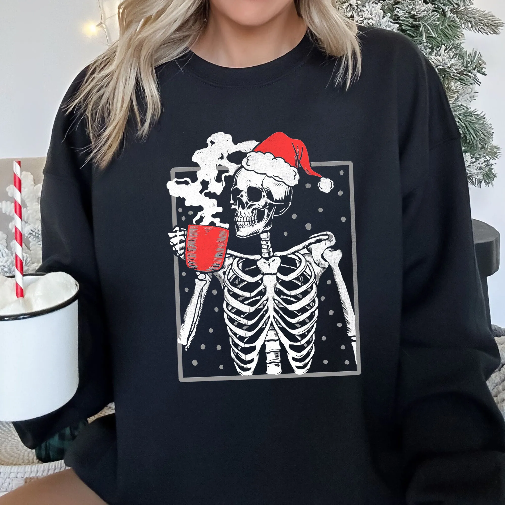 Santa Skeleton Coffee, Vintage, Christmas Sweatshirt sold by Refinery Number One product image thumbnail 5