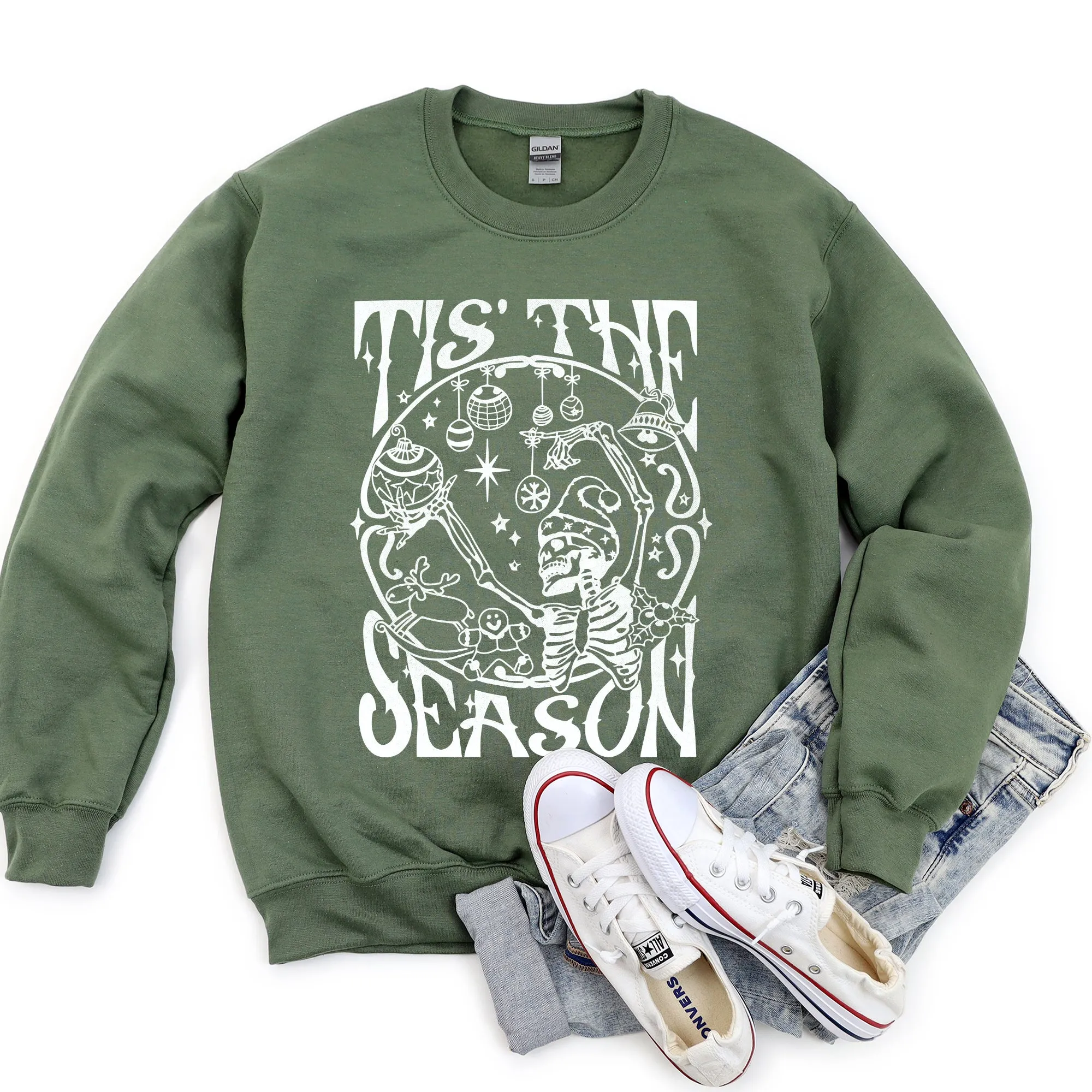 Tis The Season, Christmas Skeleton Jolly Sweatshirt sold by Refinery Number One product image thumbnail 4