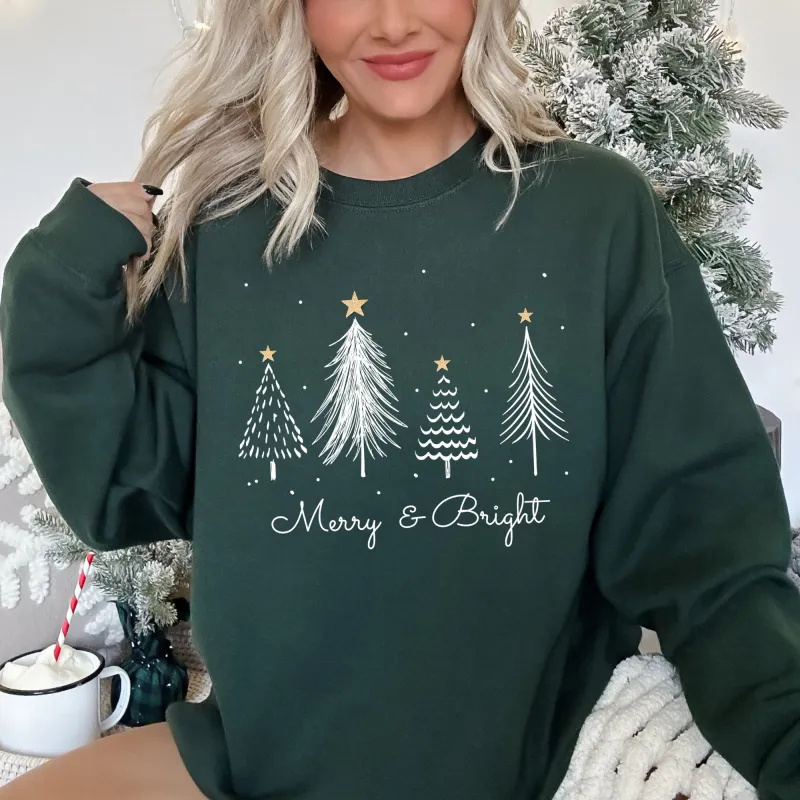 White Merry and Bright Christmas Trees Sweatshirt sold by Refinery Number One