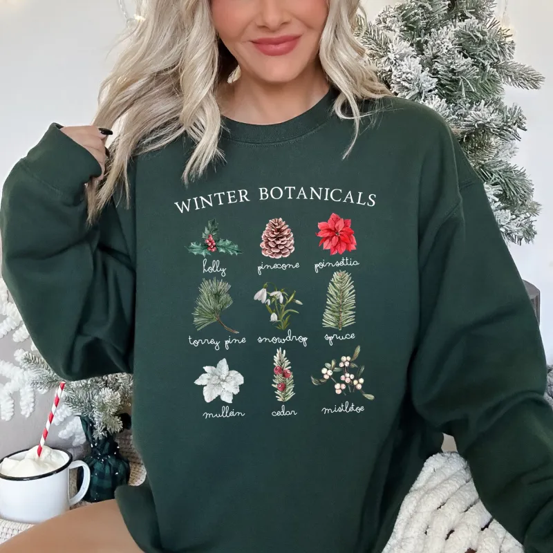Winter Botanicals Holly Poinsettia Christmas Sweatshirt sold by Refinery Number One