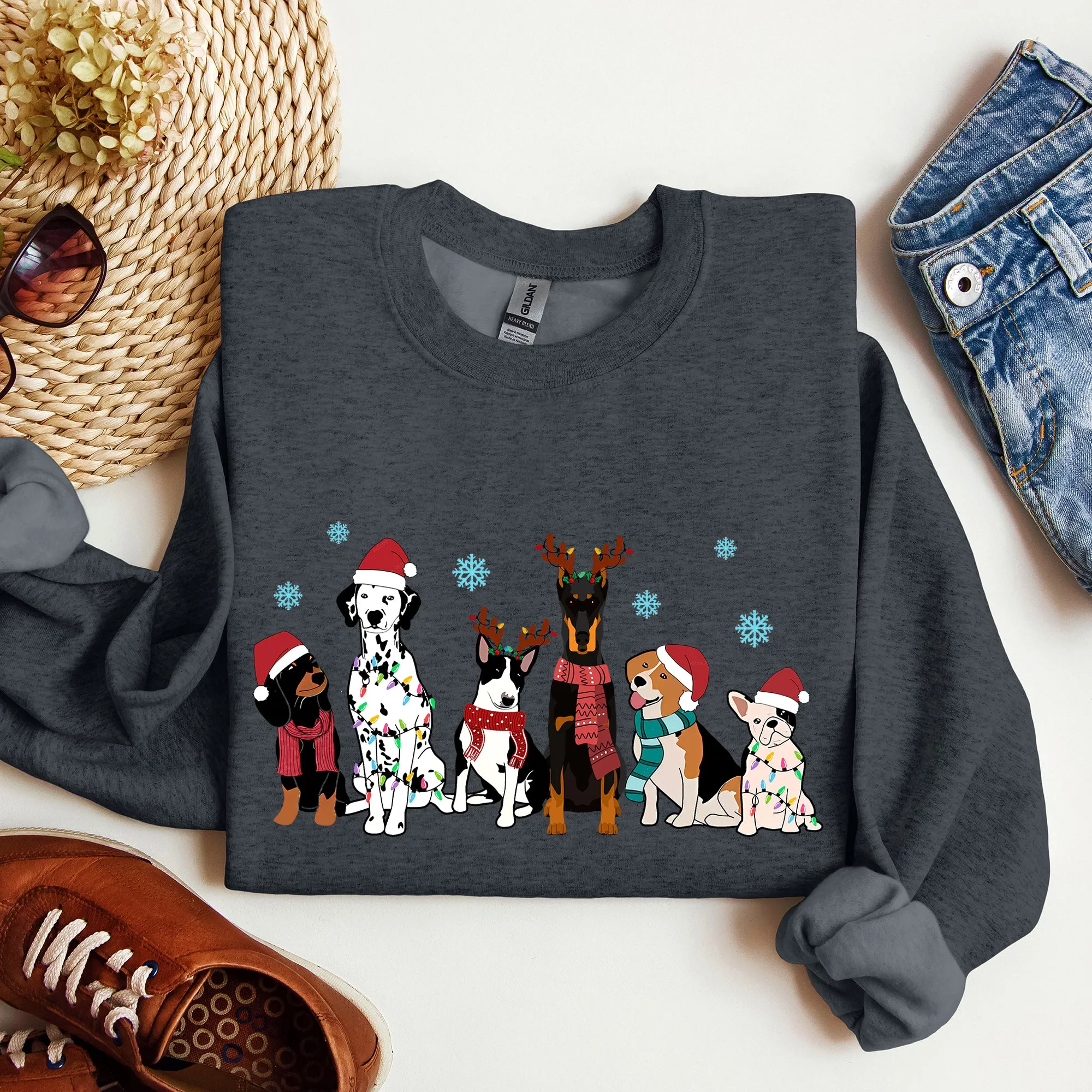 Christmas Dogs, Dalmation, Frenchie, Dog Lovers, Santa, Pet Sweatshirt sold by Refinery Number One product image thumbnail 4