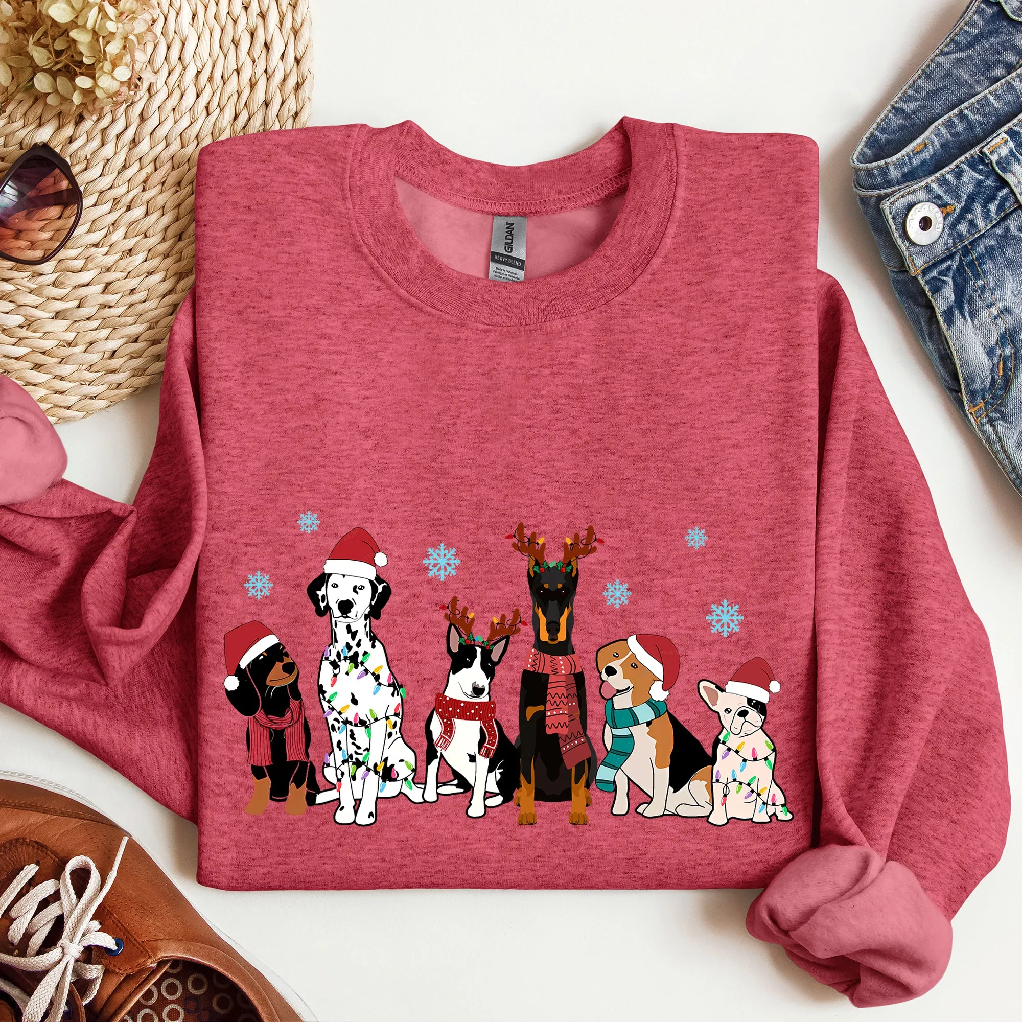 Christmas Dogs, Dalmation, Frenchie, Dog Lovers, Santa, Pet Sweatshirt sold by Refinery Number One product image thumbnail 5