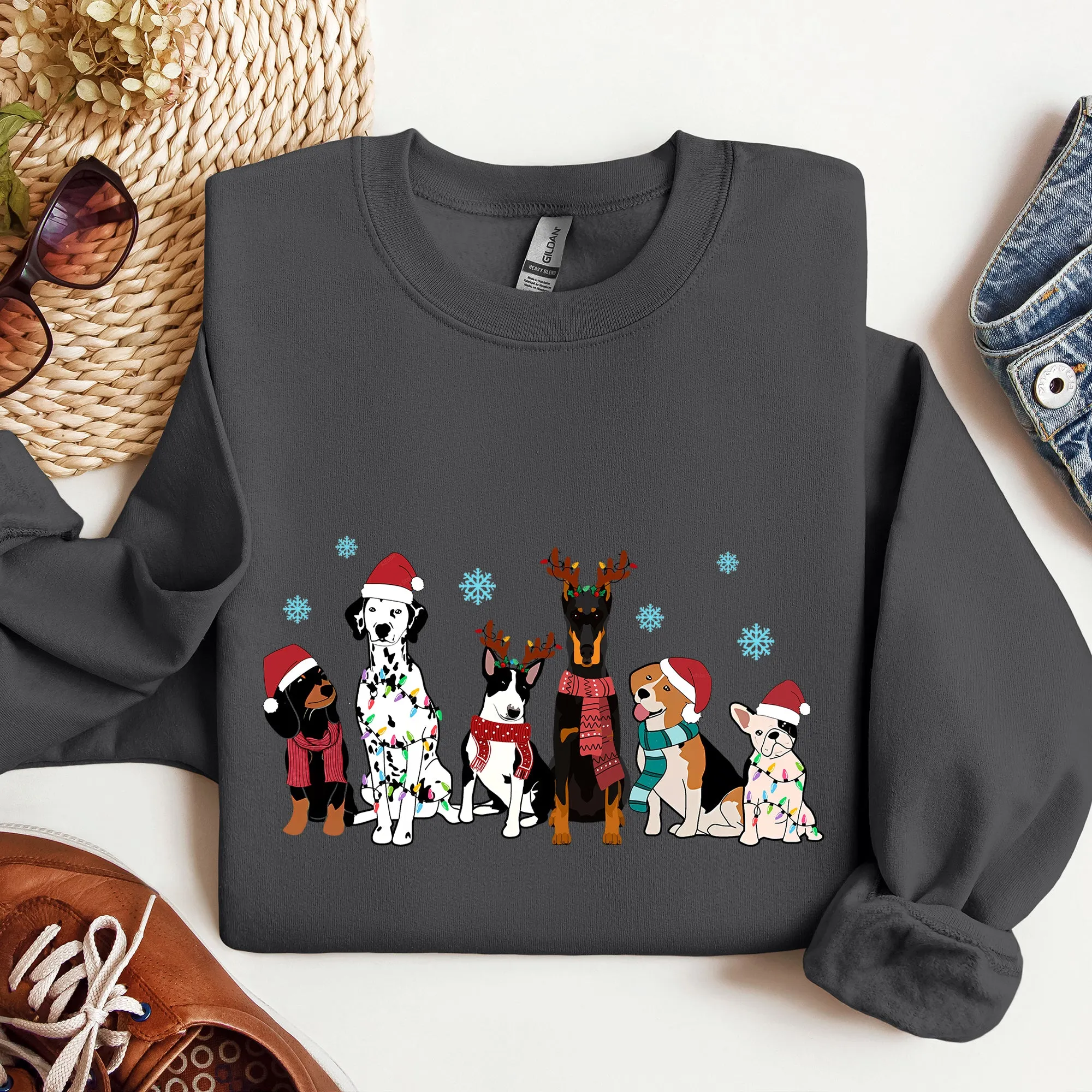 Christmas Dogs, Dalmation, Frenchie, Dog Lovers, Santa, Pet Sweatshirt sold by Refinery Number One product image thumbnail 3