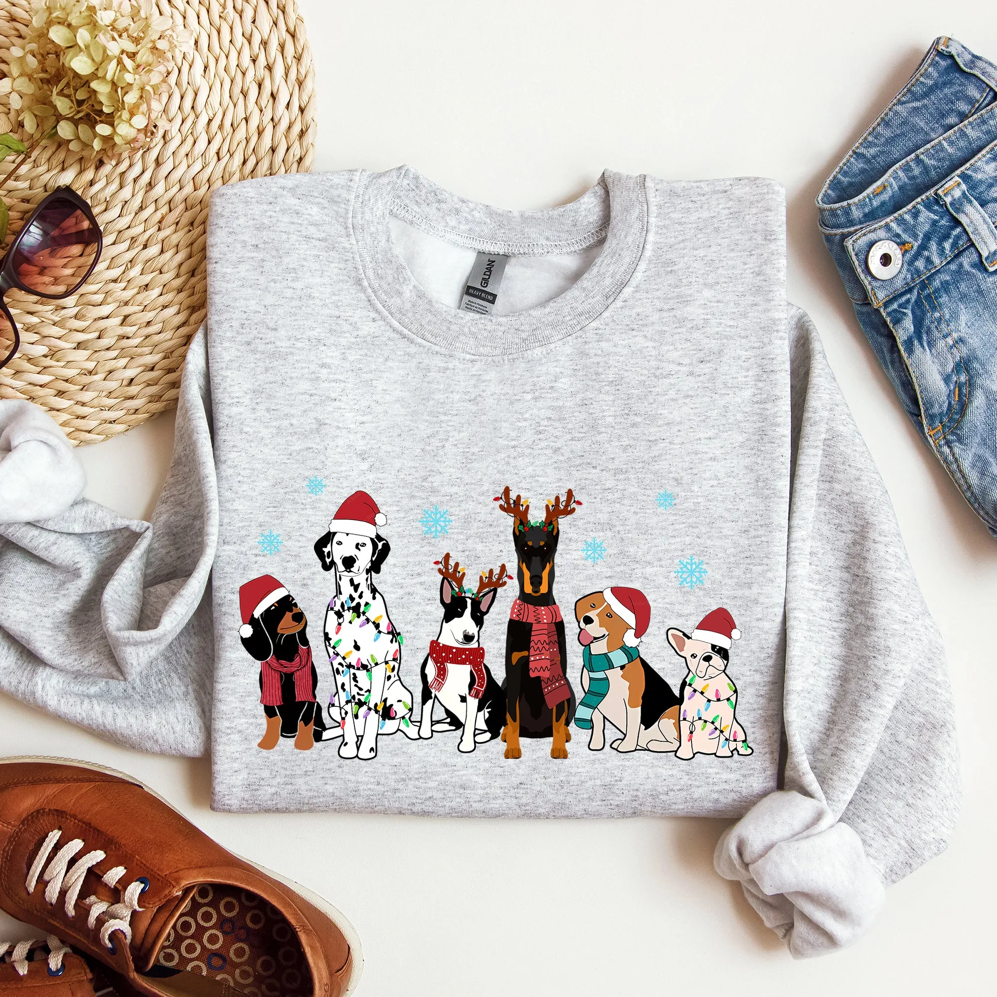 Christmas Dogs, Dalmation, Frenchie, Dog Lovers, Santa, Pet Sweatshirt sold by Refinery Number One