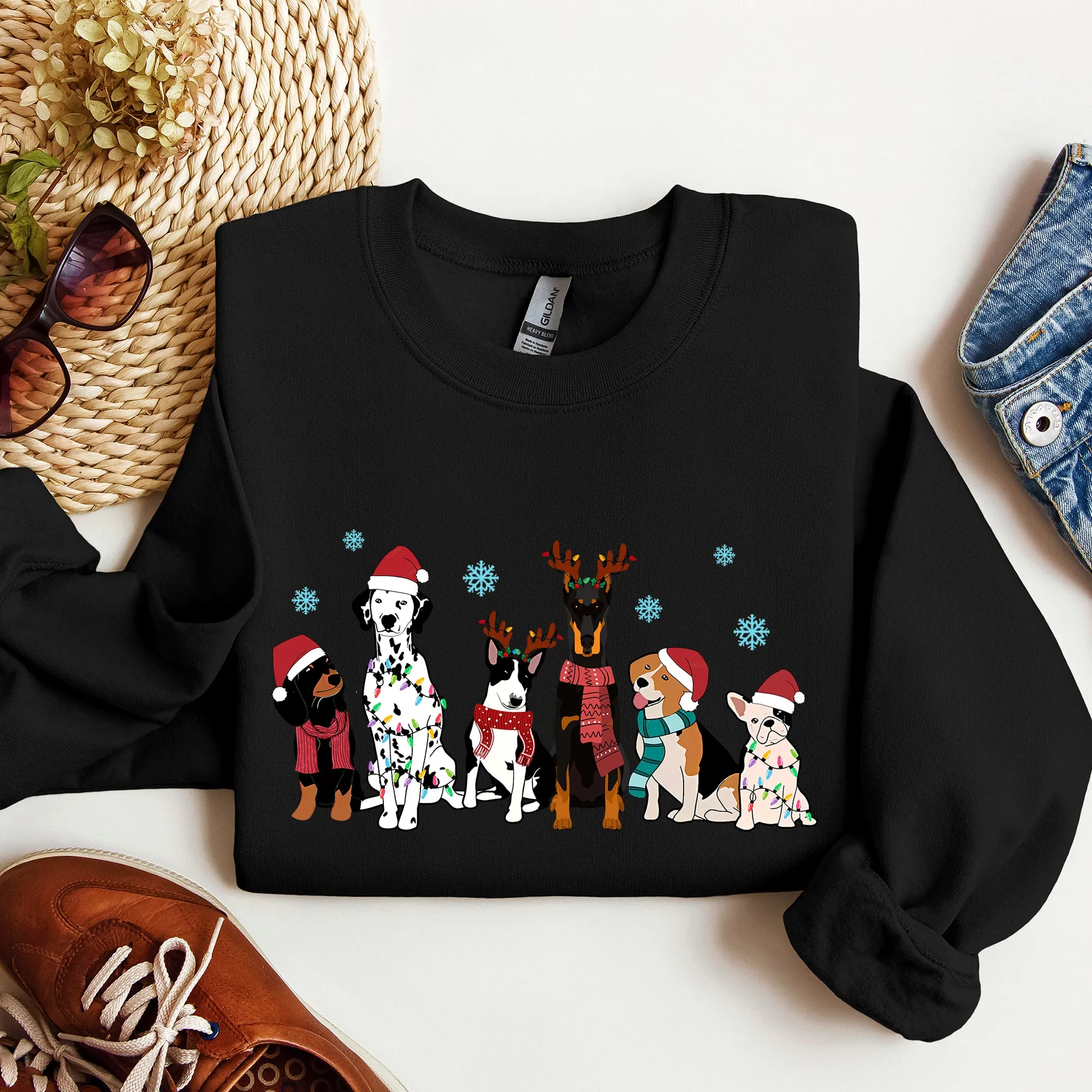 Christmas Dogs, Dalmation, Frenchie, Dog Lovers, Santa, Pet Sweatshirt sold by Refinery Number One product image thumbnail 2
