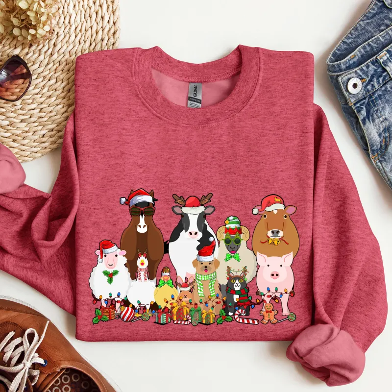 Christmas Farm Animals, Farm Life, Cow, Sheep, Horse, Chicken, Cat, Dog Sweatshirt sold by Refinery Number One