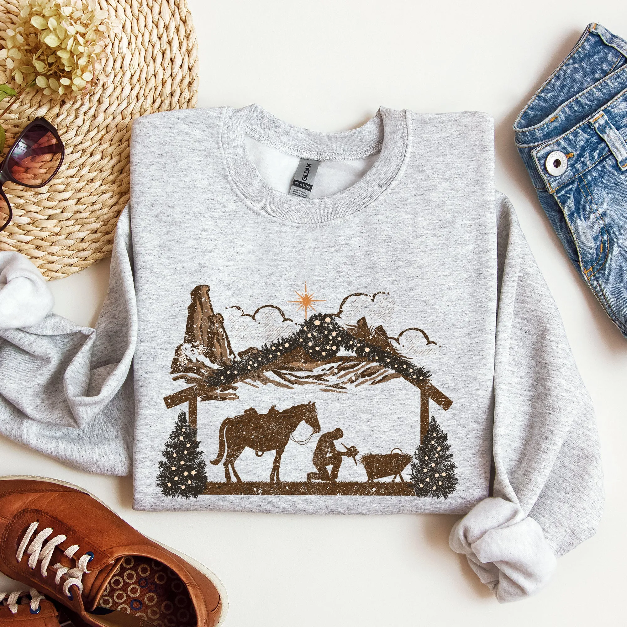Cowboy Christmas, Manger, Christian, Religious Sweatshirt sold by Refinery Number One