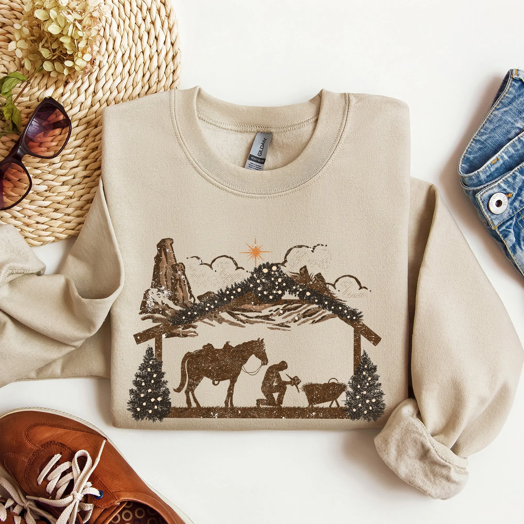 Cowboy Christmas, Manger, Christian, Religious Sweatshirt sold by Refinery Number One product image thumbnail 3