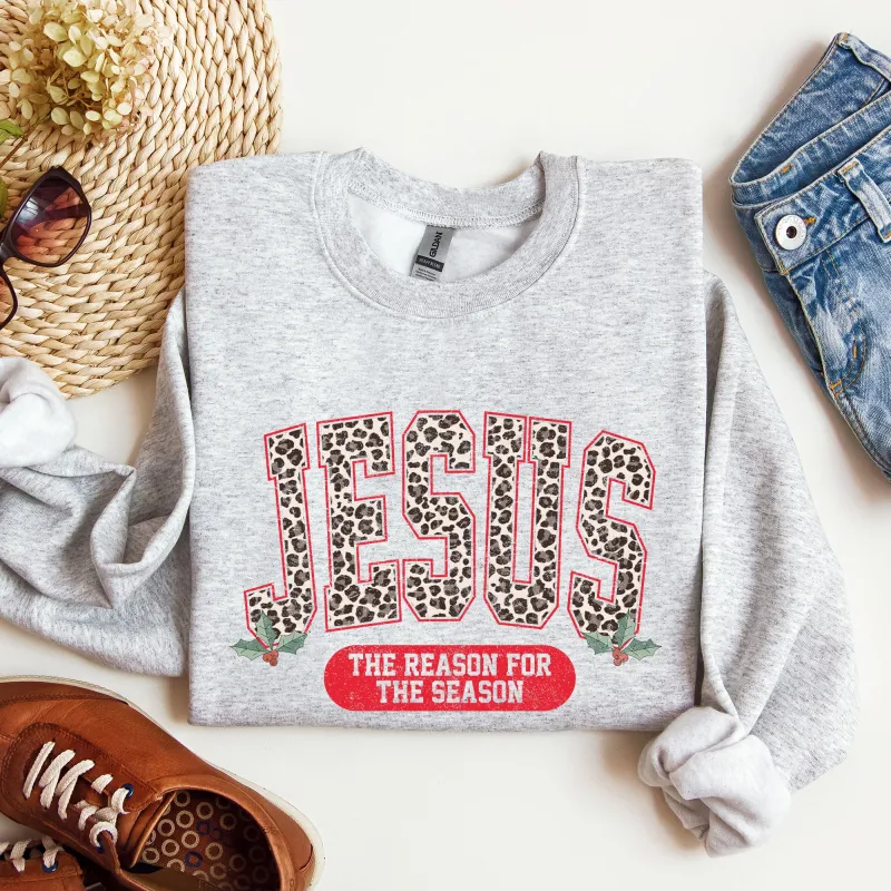Jesus, Reason For The Season, Christmas, Religious, Christian, Leopard Print Sweatshirt sold by Refinery Number One