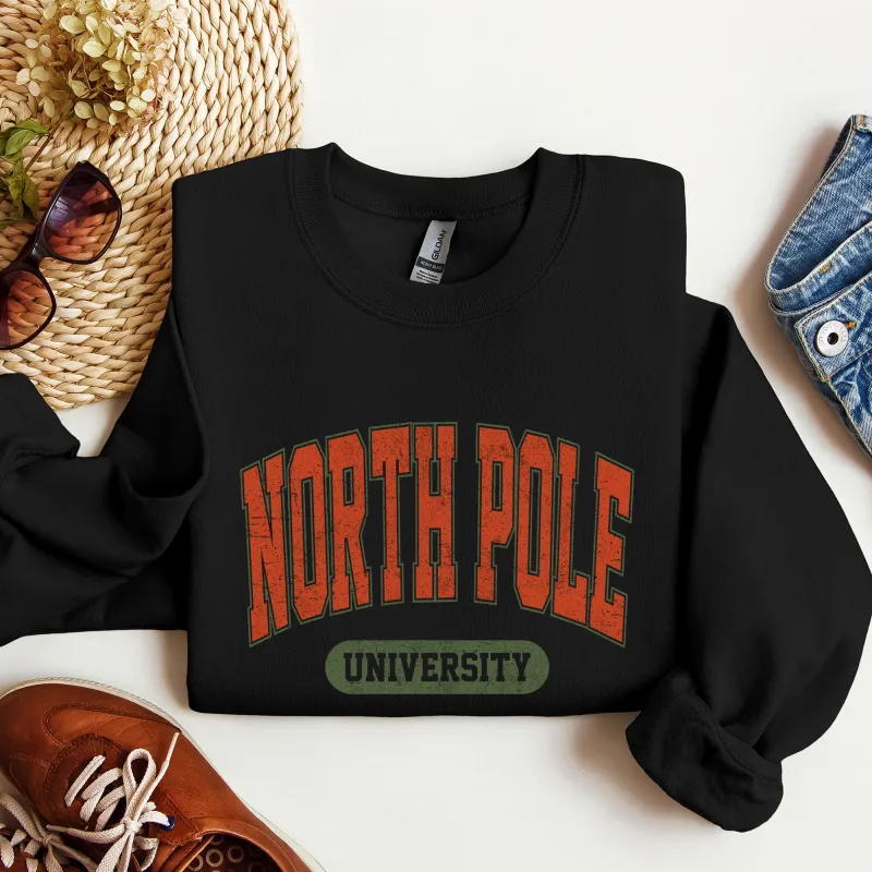 North Pole University, Collegiate Style, Retro, Christmas, Santa Sweatshirt made by Refinery Number One