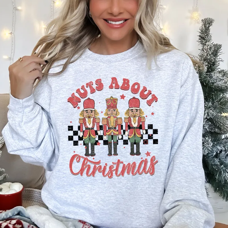 Nuts About Christmas, Nutcrackers, Retro, Checkered Sweatshirt sold by Refinery Number One