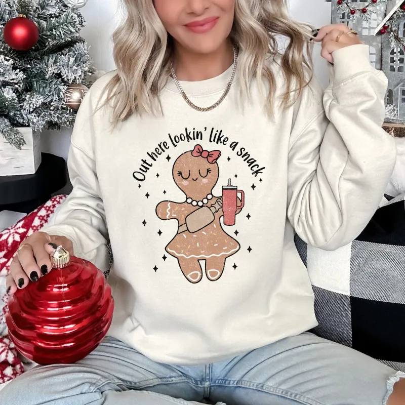Out Here Looking Like A Snack, Gingerbread Girl, Stanley, Christmas Sweatshirt sold by Refinery Number One