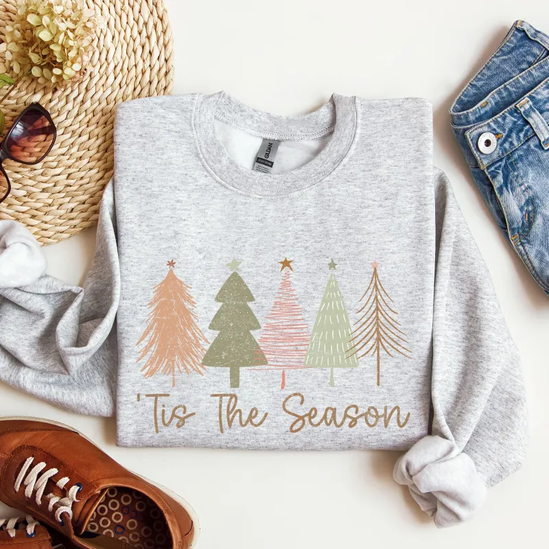 Tis The Season, Doodle Christmas Trees, Pastels, Gorgeous Sweatshirt sold by Refinery Number One