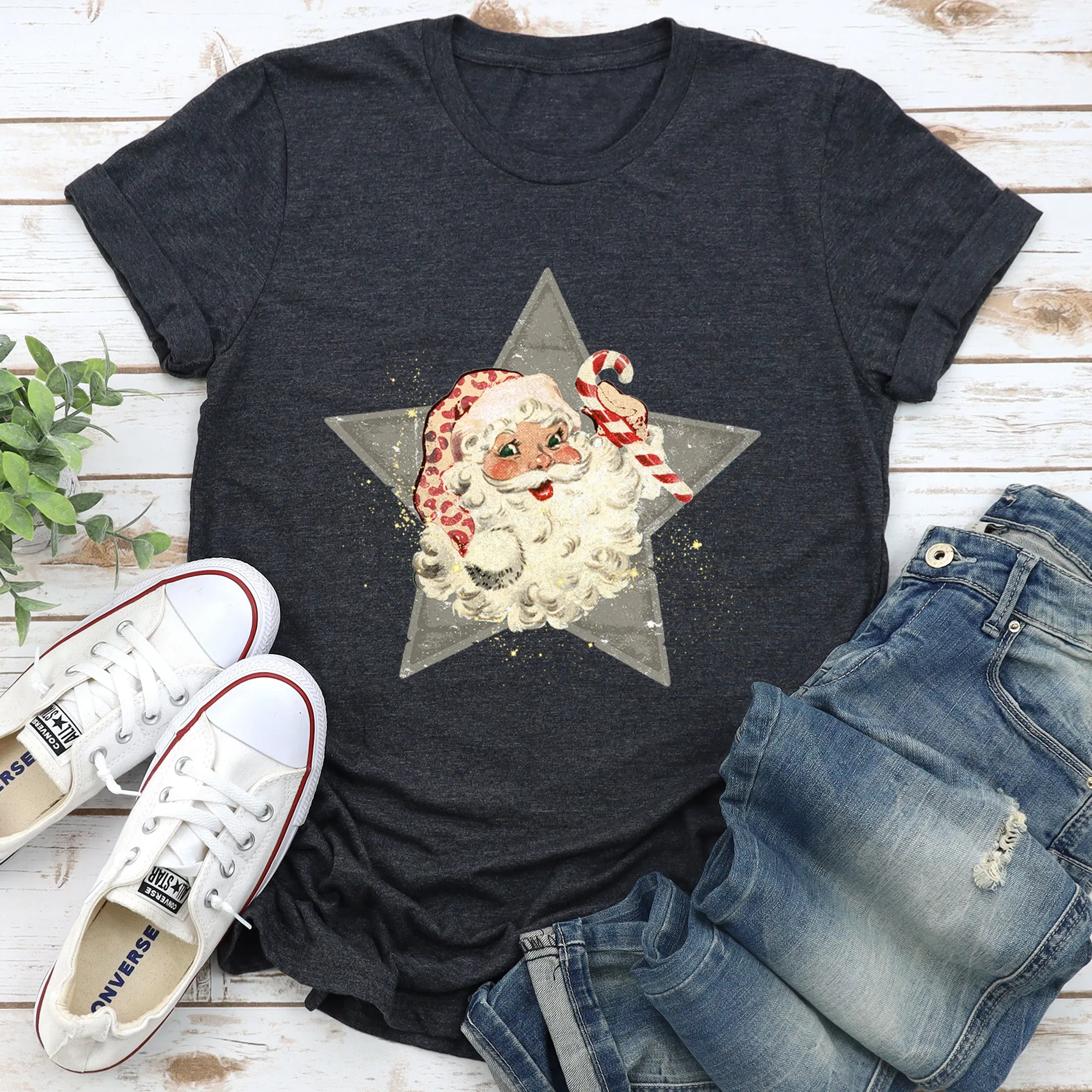 Santa, Retro, Green Star, Candy Cane, Christmas Super Soft Tshirt sold by Refinery Number One product image thumbnail 4