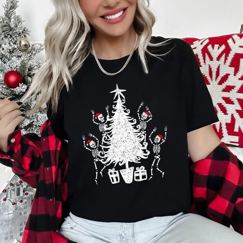 Dancing Skeletons, Santa Hats, Christmas White Super Soft Tshirt sold by Refinery Number One