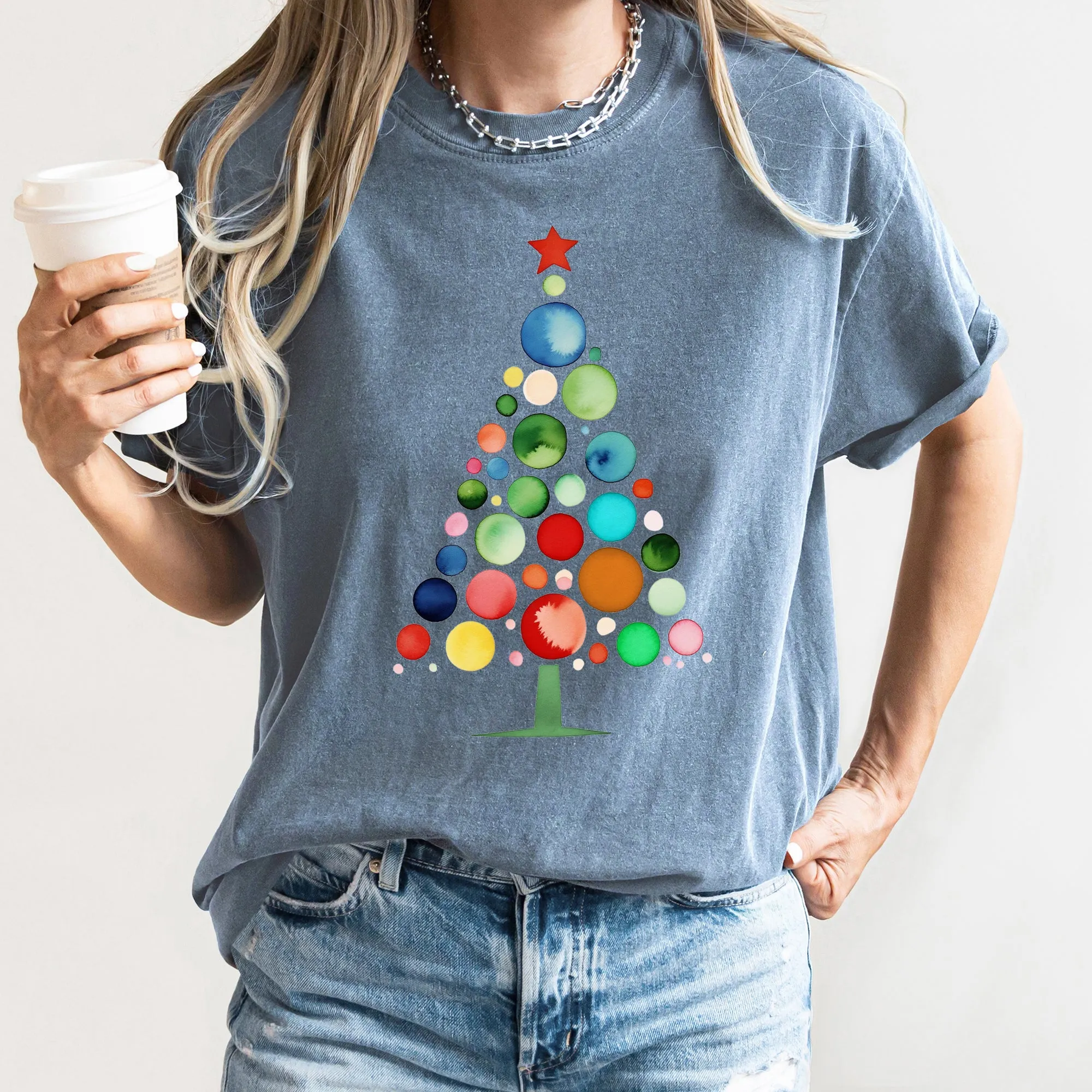 Watercolor Decorations Christmas Tree, Retro, Vintage, Comfort Colors Tee sold by Refinery Number One product image thumbnail 2