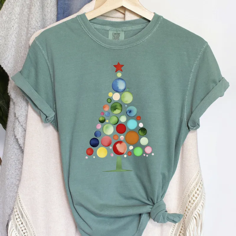 Watercolor Decorations Christmas Tree, Retro, Vintage, Comfort Colors Tee sold by Refinery Number One