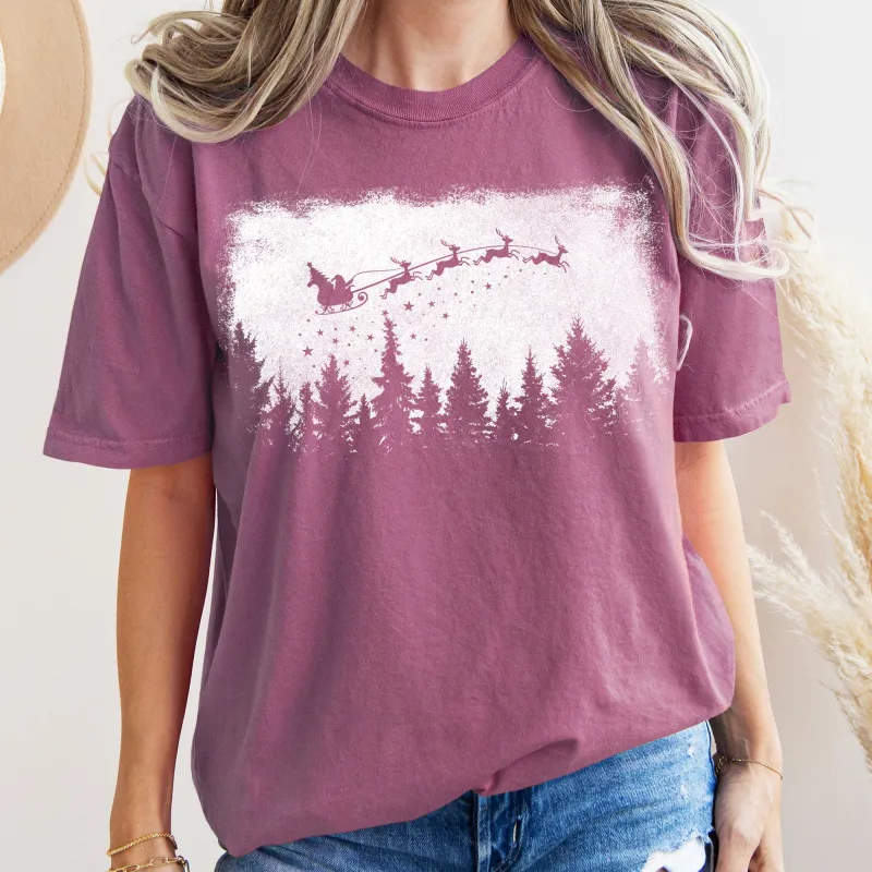 Vintage Pine Tree Christmas Silhouette, Santa, Reindeer, Sleigh, Comfort Colors Tshirt sold by Refinery Number One