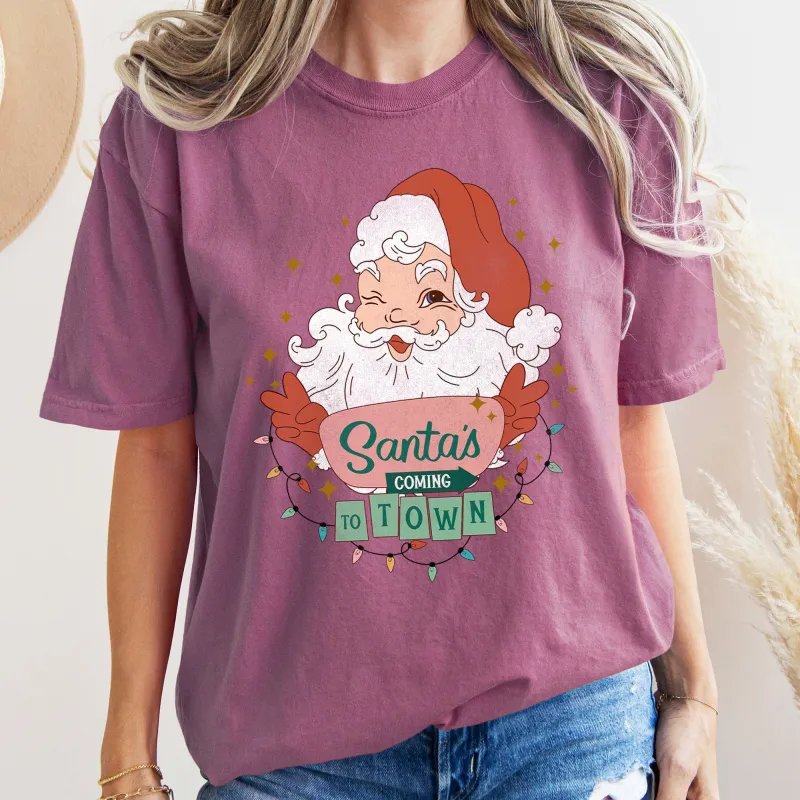 Santa Is Coming To Town, Retro, Christmas - bay Comfort Colors T-Shirt sold by Refinery Number One