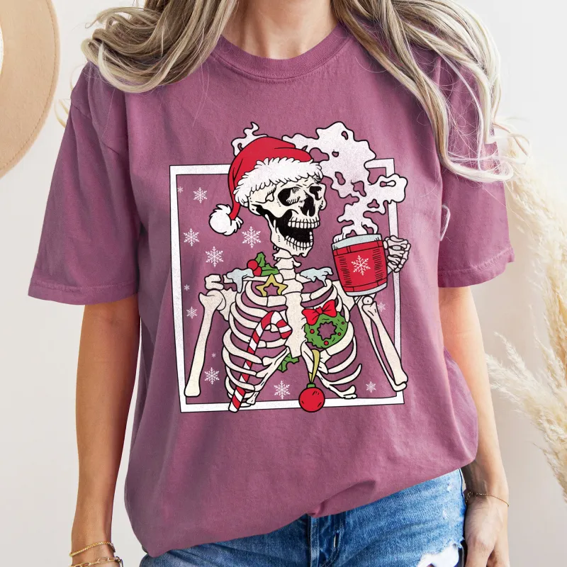 Santa Skeleton Coffee, Retro, Christmas, Comfort Colors Tshirt sold by Refinery Number One