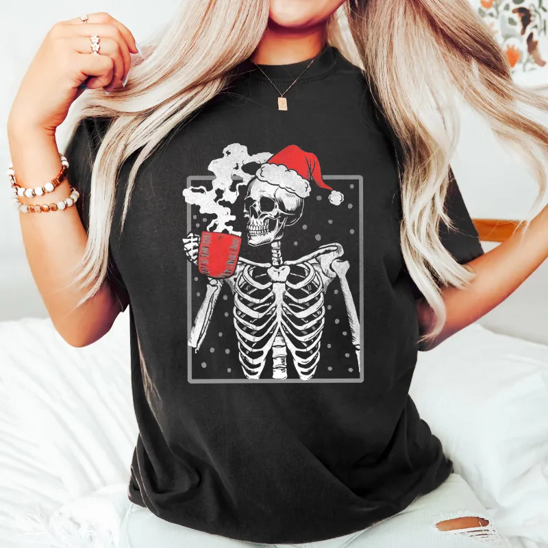 Santa Skeleton Coffee, Vintage, Christmas, Comfort Colors Tshirt sold by Refinery Number One