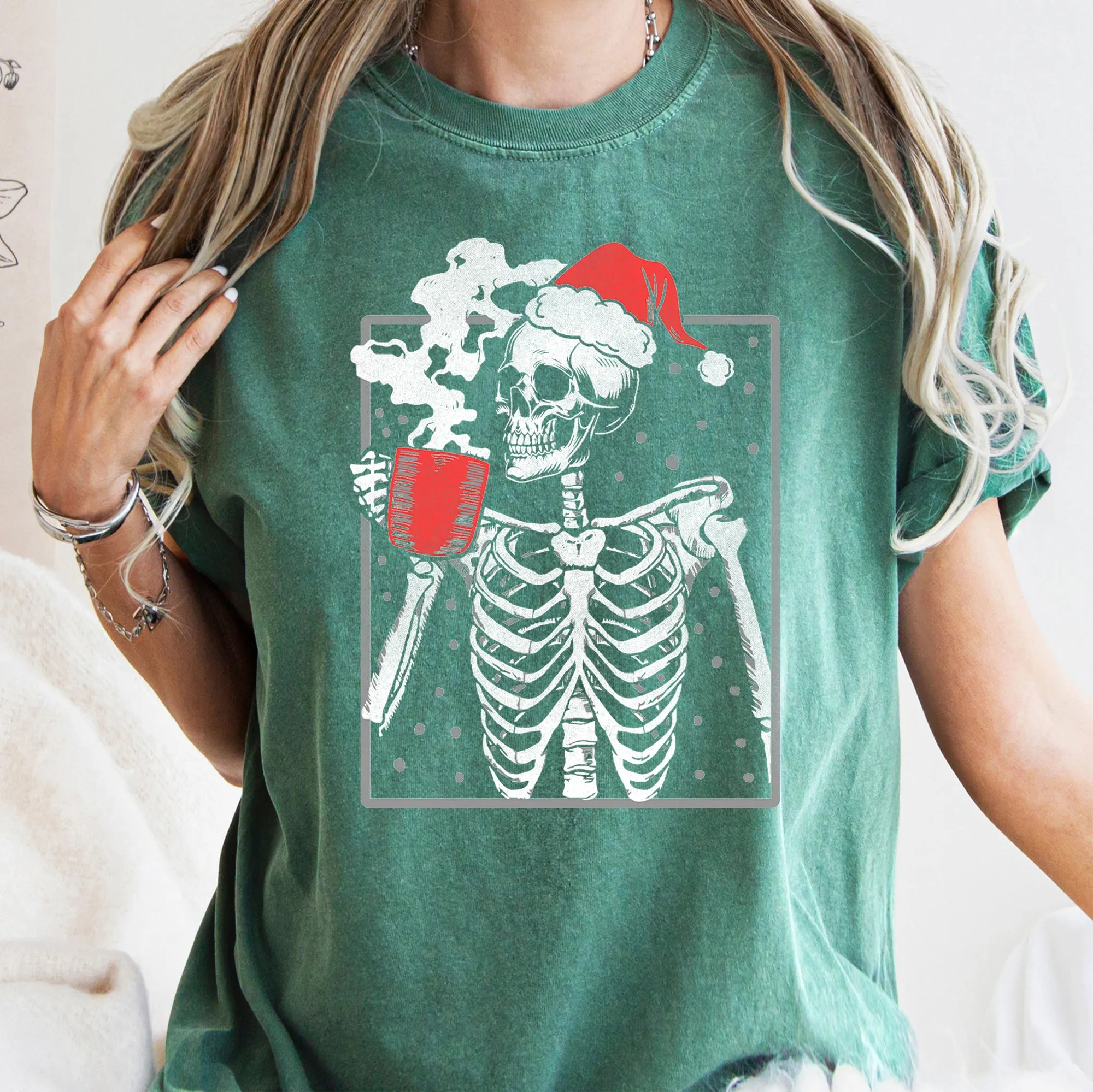 Santa Skeleton Coffee, Vintage, Christmas, Comfort Colors Tshirt sold by Refinery Number One product image thumbnail 3