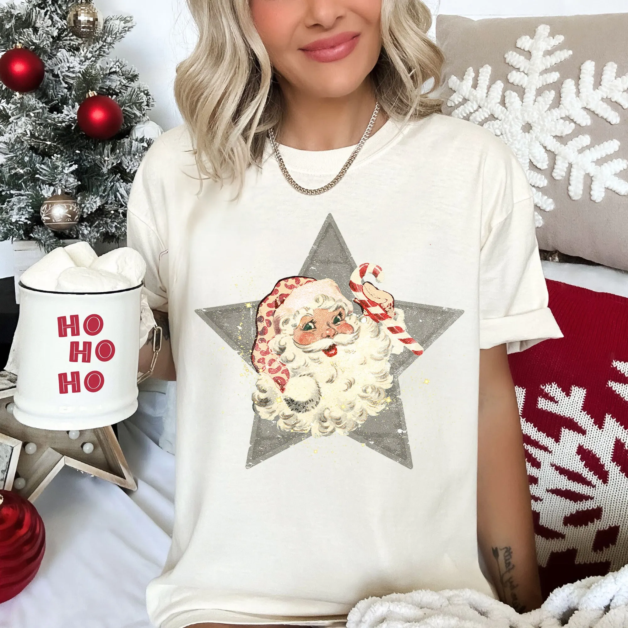 Santa, Retro, Green Star, Candy Cane, Christmas, Comfort Colors Tshirt sold by Refinery Number One product image thumbnail 3
