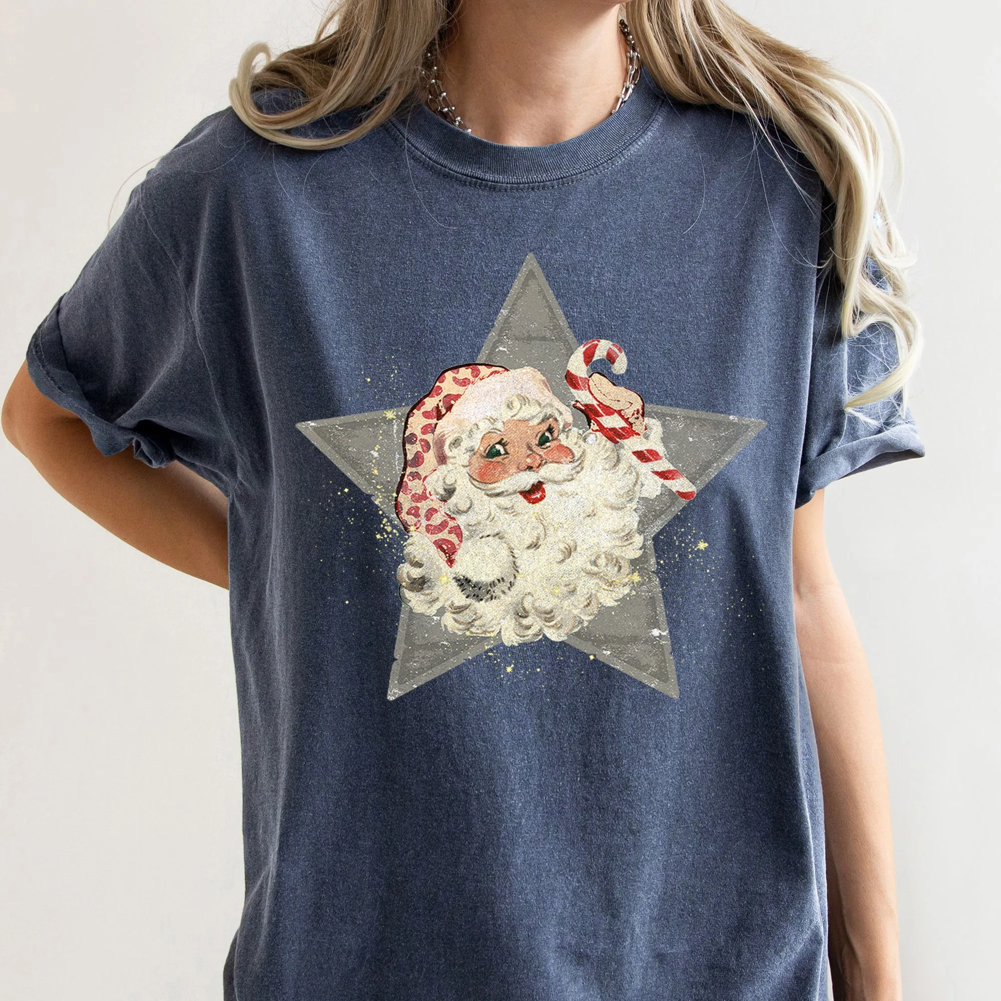 Santa, Retro, Green Star, Candy Cane, Christmas, Comfort Colors Tshirt sold by Refinery Number One product image thumbnail 2