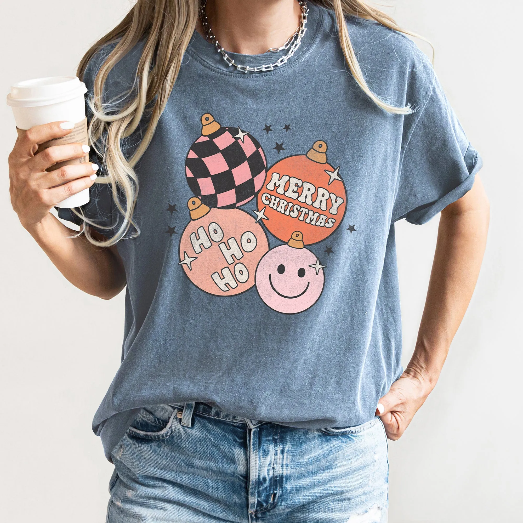 Ho Ho Ho Merry Christmas, Retro, Vintage, Hippie, Decorations, Comfort Colors, Tshirt sold by Refinery Number One product image thumbnail 3