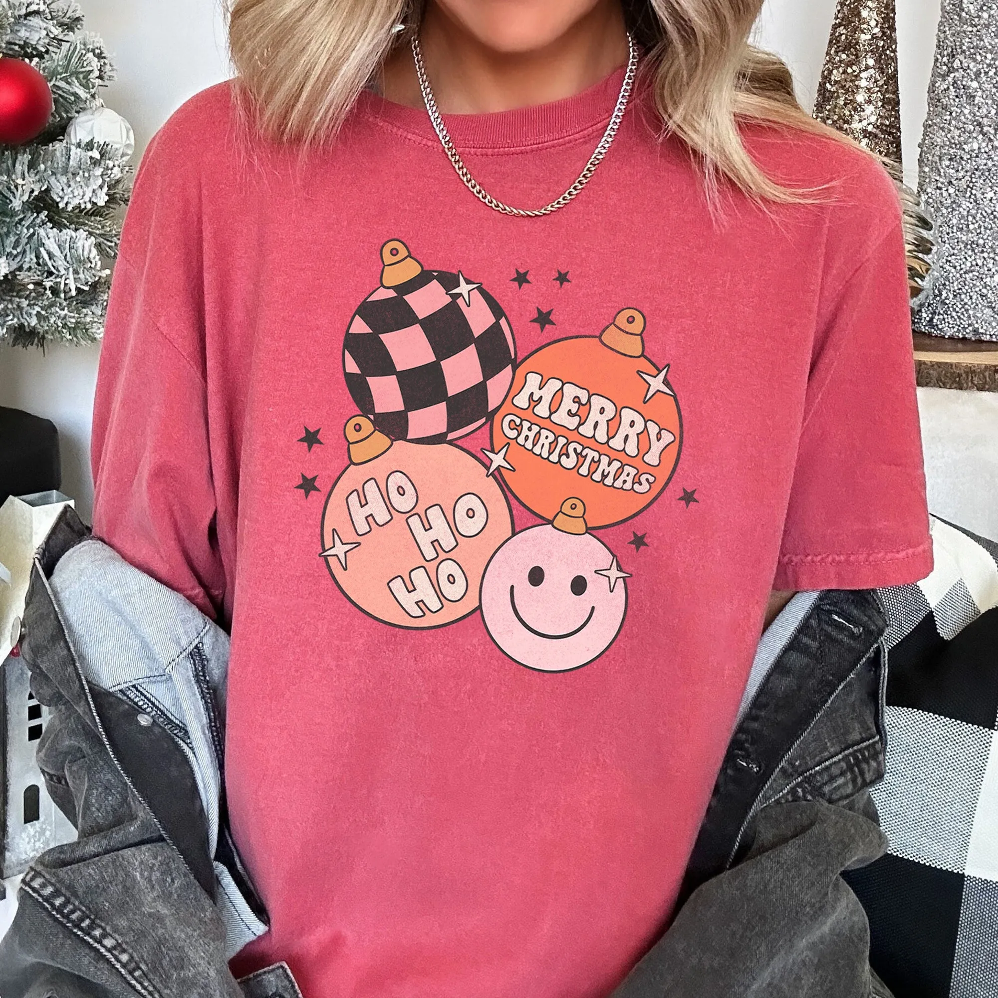 Ho Ho Ho Merry Christmas, Retro, Vintage, Hippie, Decorations, Comfort Colors, Tshirt sold by Refinery Number One product image thumbnail 5