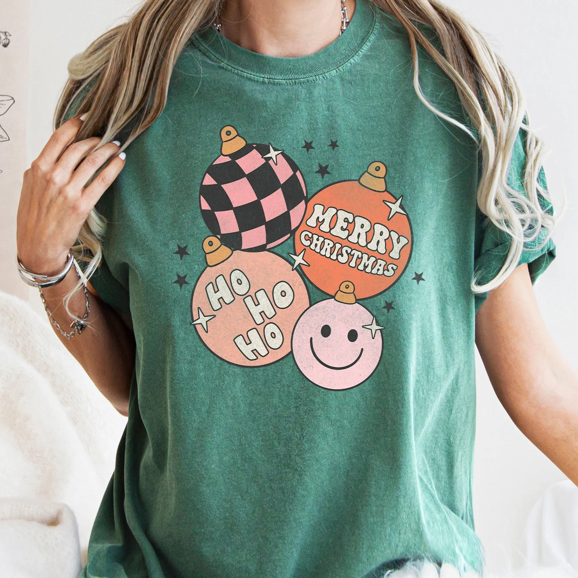 Ho Ho Ho Merry Christmas, Retro, Vintage, Hippie, Decorations, Comfort Colors, Tshirt sold by Refinery Number One product image thumbnail 4