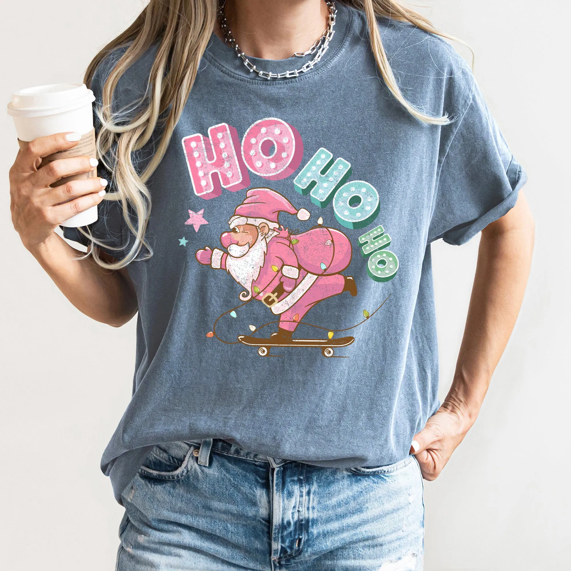 Ho Ho Ho, Pink Skateboarding Santa, Christmas, Retro, Comfort Colors, Tshirt sold by Refinery Number One product image thumbnail 4