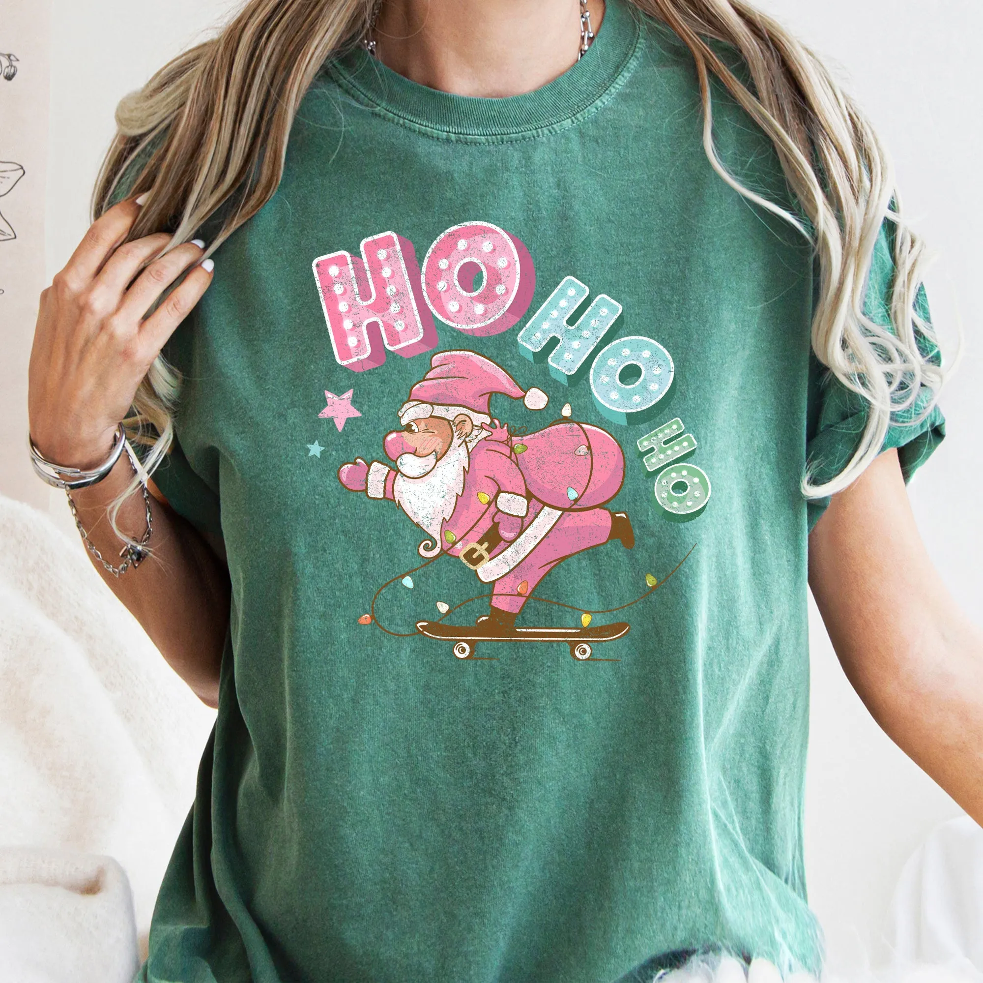 Ho Ho Ho, Pink Skateboarding Santa, Christmas, Retro, Comfort Colors, Tshirt sold by Refinery Number One product image thumbnail 5
